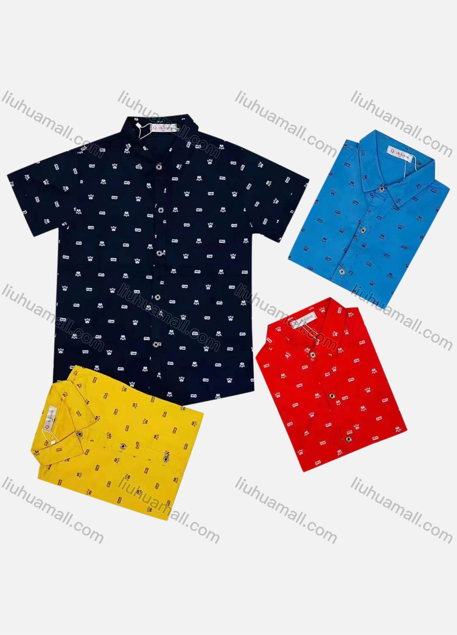 Wholesale Boy's Casual Allover Print Short Sleeve Shirt - Liuhuamall