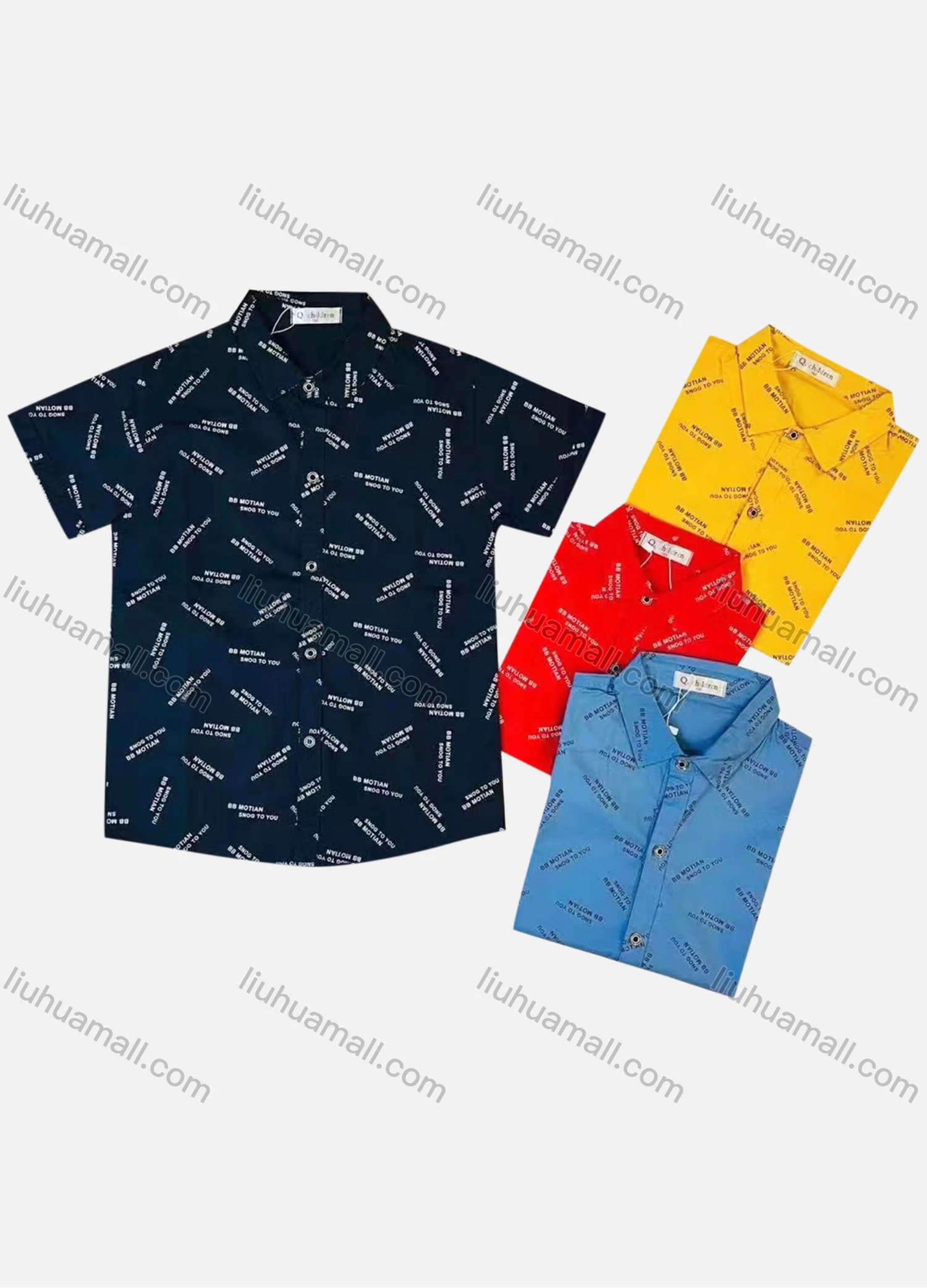 Wholesale Boy's Casual Allover Print Short Sleeve Shirt - Liuhuamall