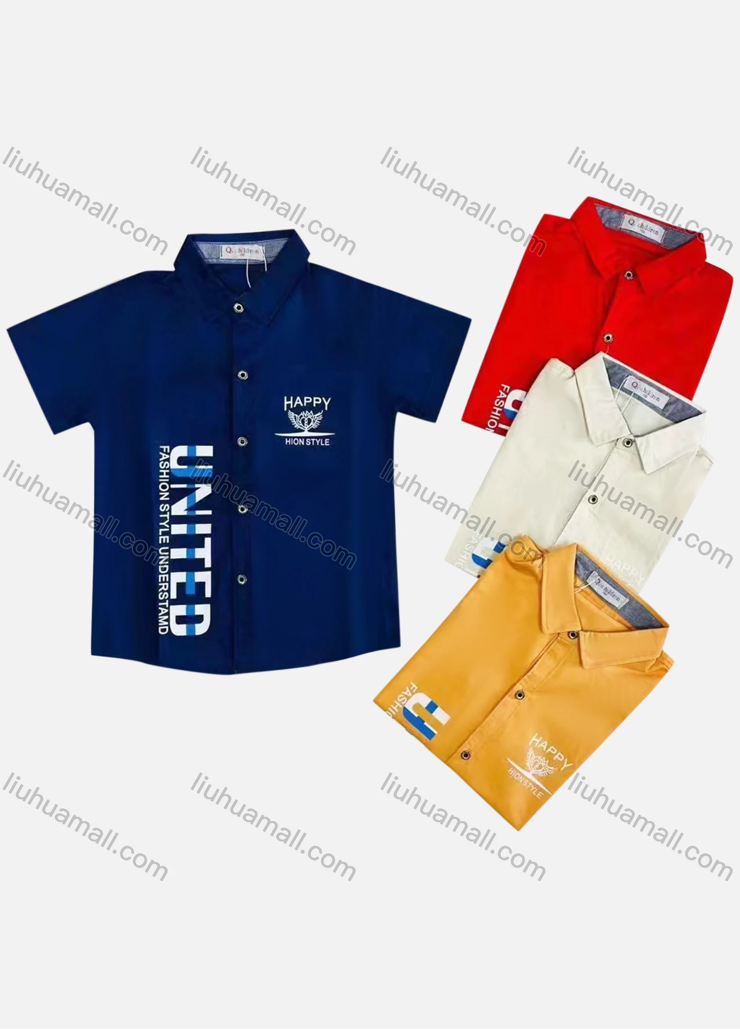 Wholesale Boy's Casual Letter Print Short Sleeve Shirt - Liuhuamall