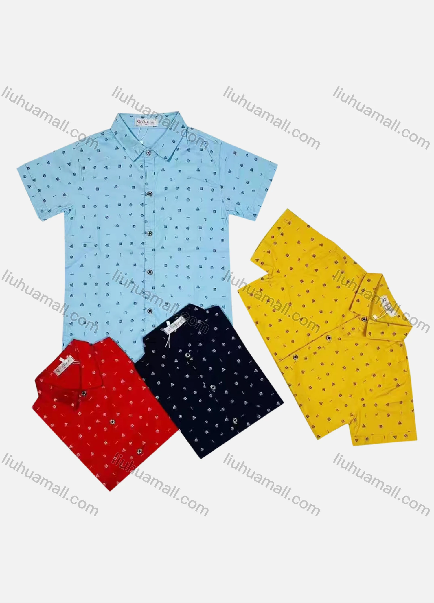 Wholesale Boy's Casual Allover Print Short Sleeve Shirt - Liuhuamall