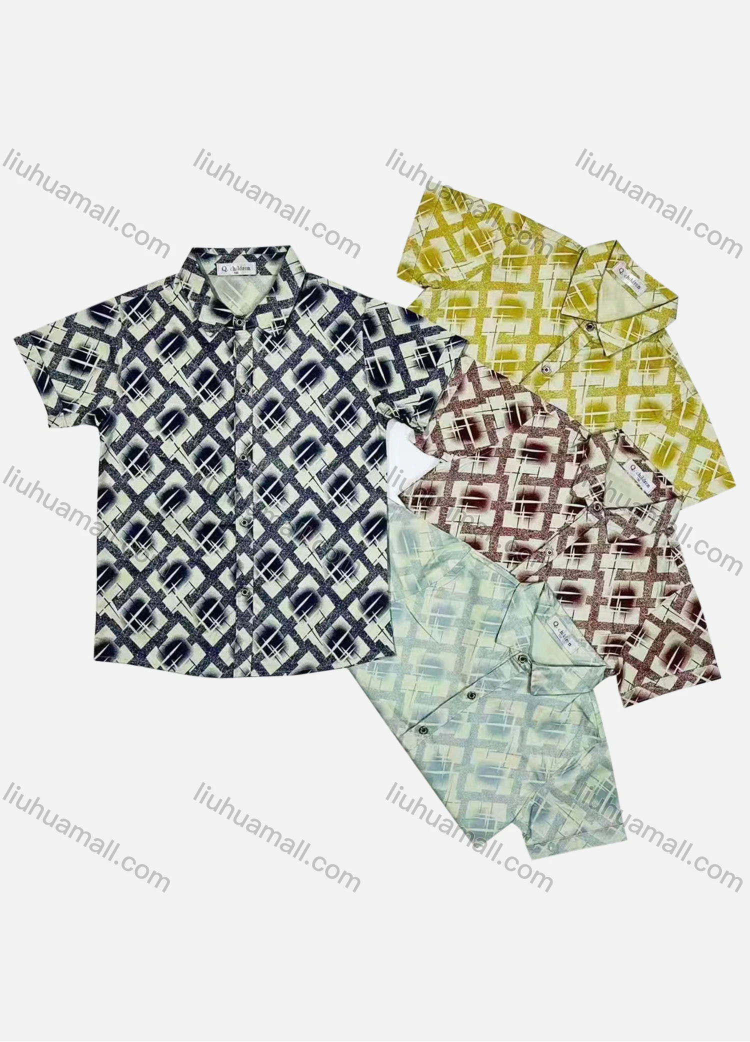Wholesale Boy's Casual Allover Print Short Sleeve Shirt - Liuhuamall