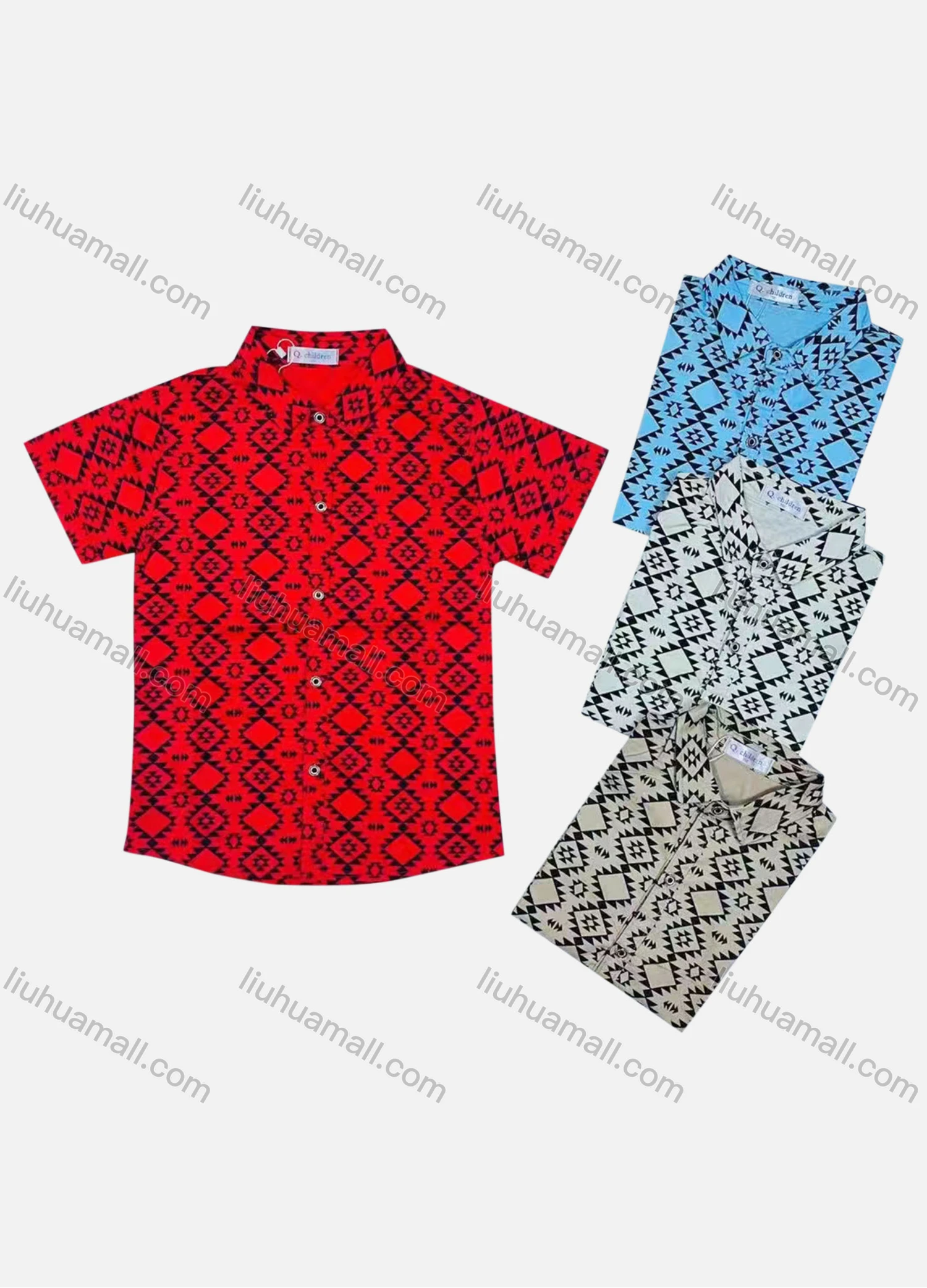 Wholesale Boy's Casual Allover Print Short Sleeve Shirt - Liuhuamall