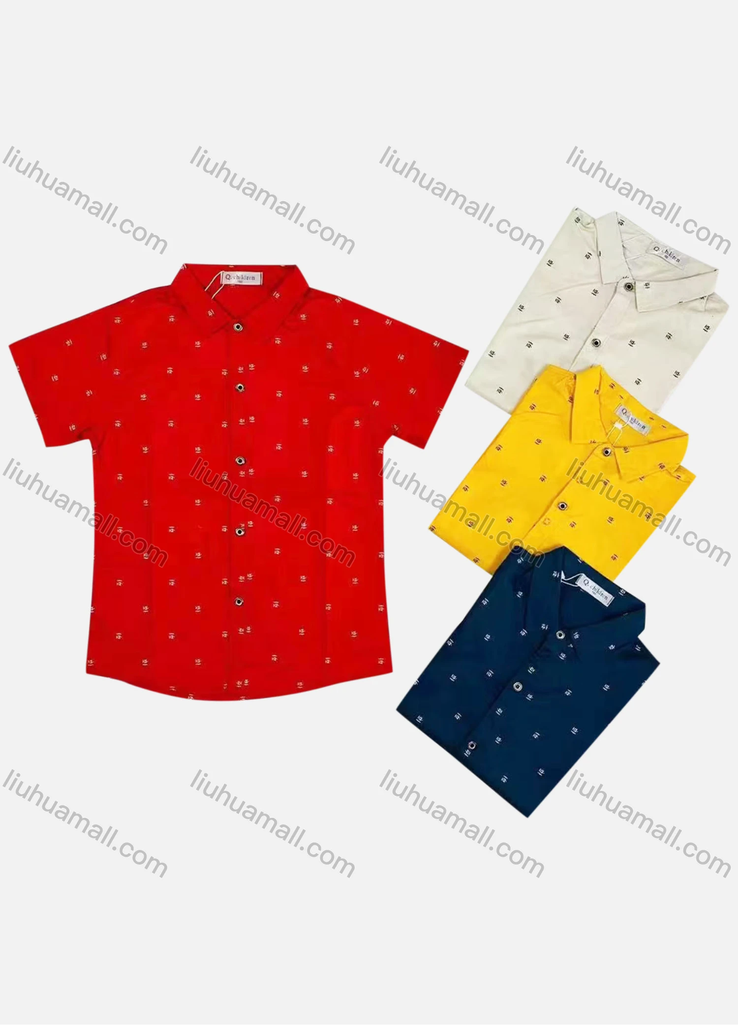 Wholesale Boy's Casual Allover Print Short Sleeve Shirt - Liuhuamall
