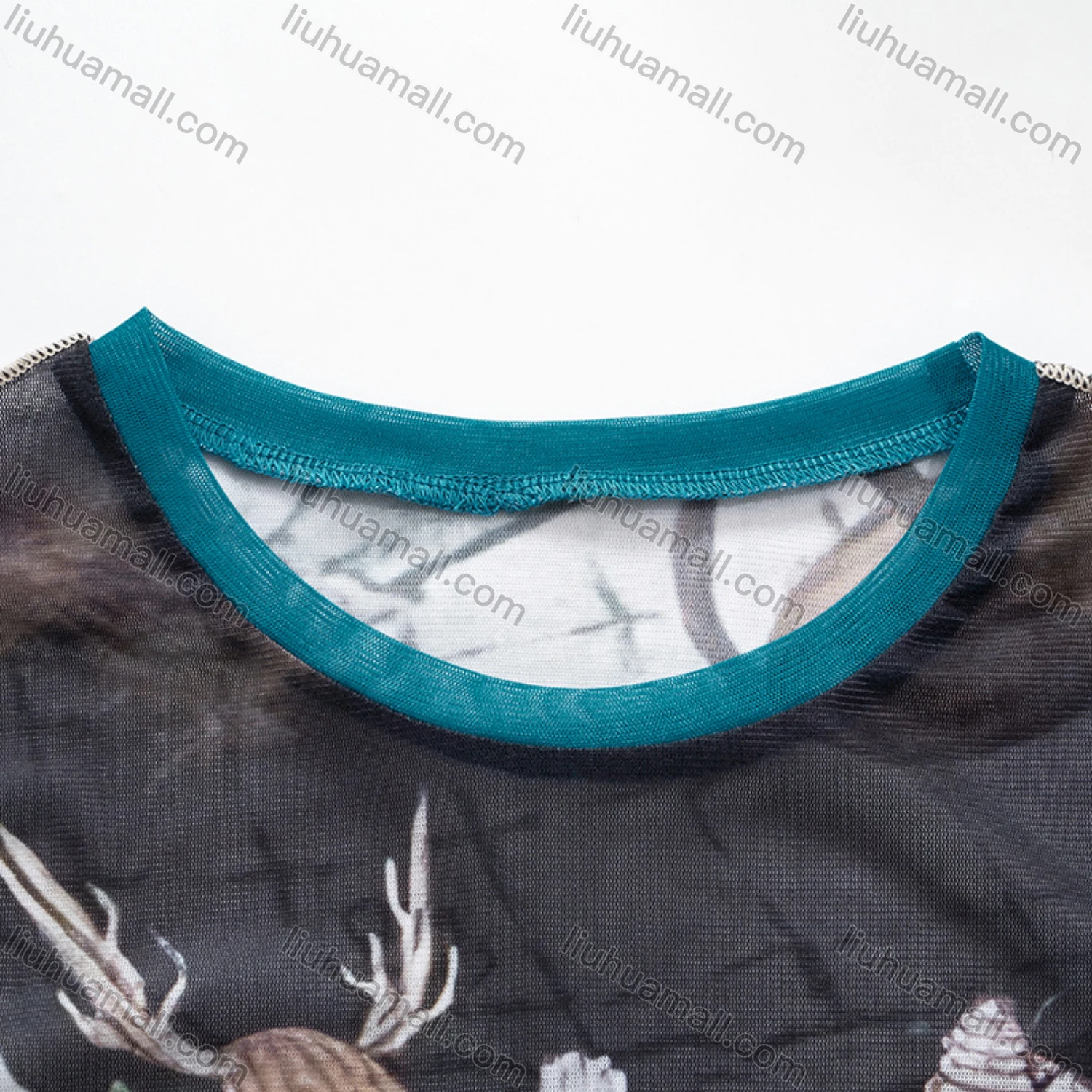 Wholesale Women's Fashion Long Sleeve Allover Print Lettuce Trim Mesh Pullover Crop Top Q22TP355# - Liuhuamall