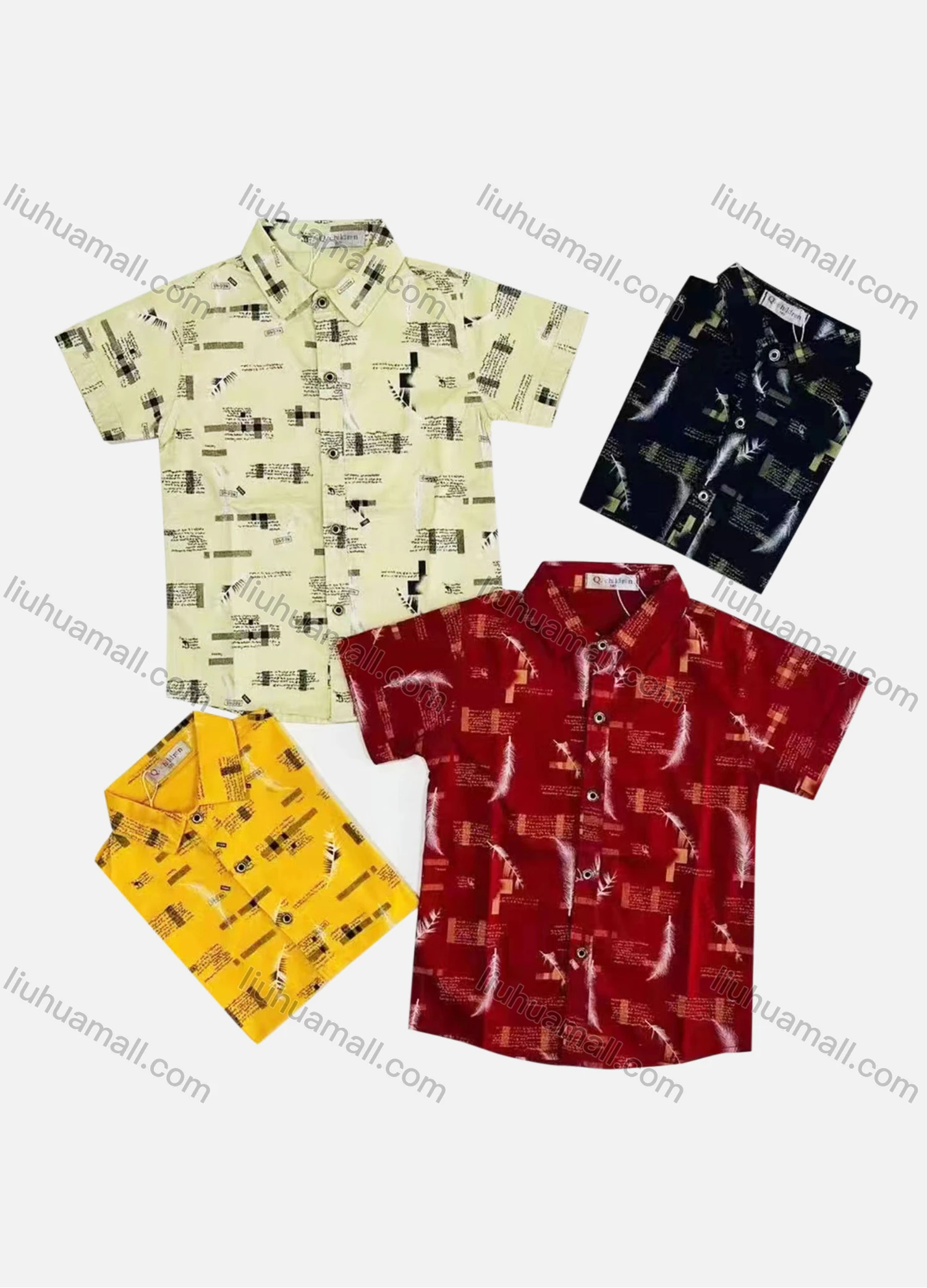 Wholesale Boy's Casual Allover Print Short Sleeve Shirt - Liuhuamall