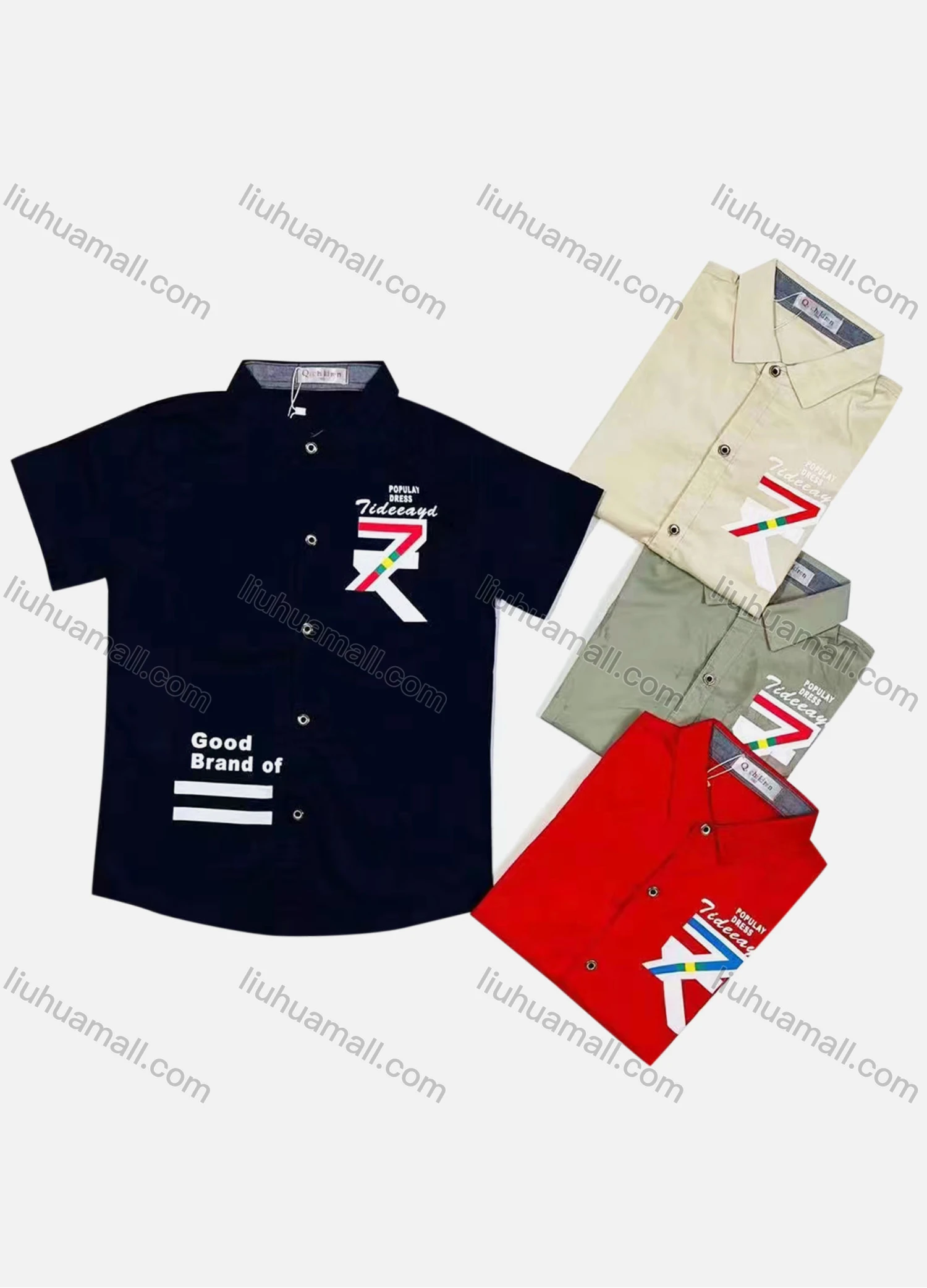 Wholesale Boy's Casual Letter Print Short Sleeve Shirt - Liuhuamall