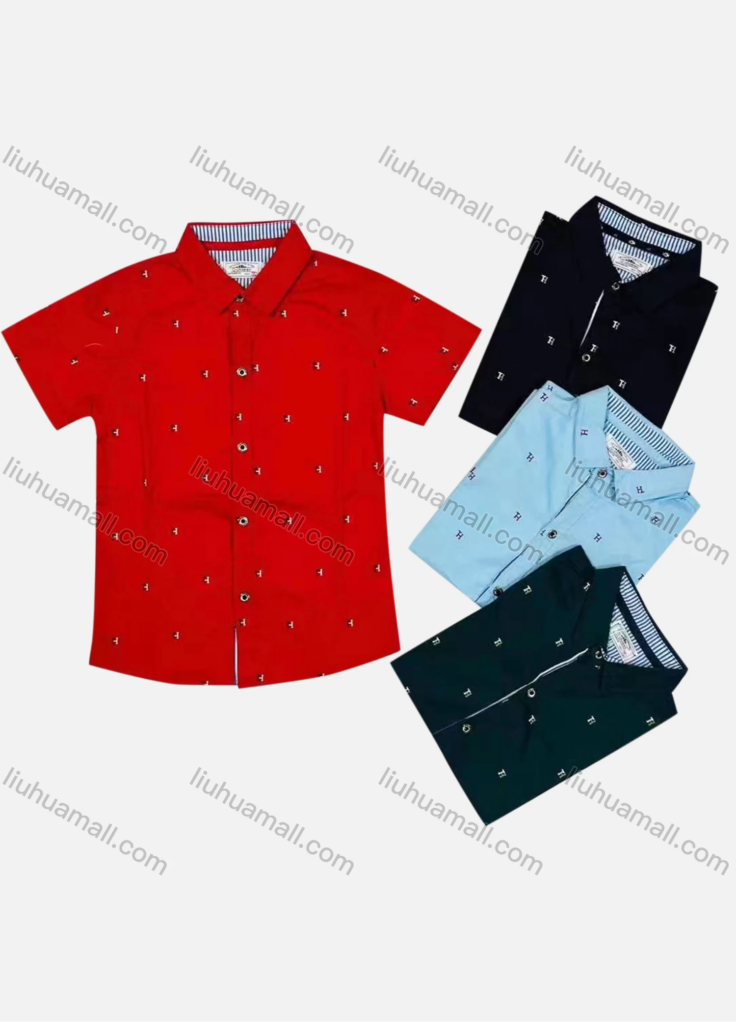 Wholesale Boy's Casual Allover Print Short Sleeve Shirt - Liuhuamall