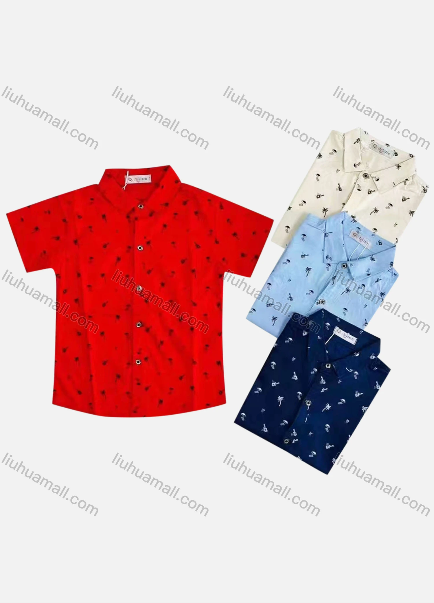 Wholesale Boy's Casual Allover Print Short Sleeve Shirt - Liuhuamall