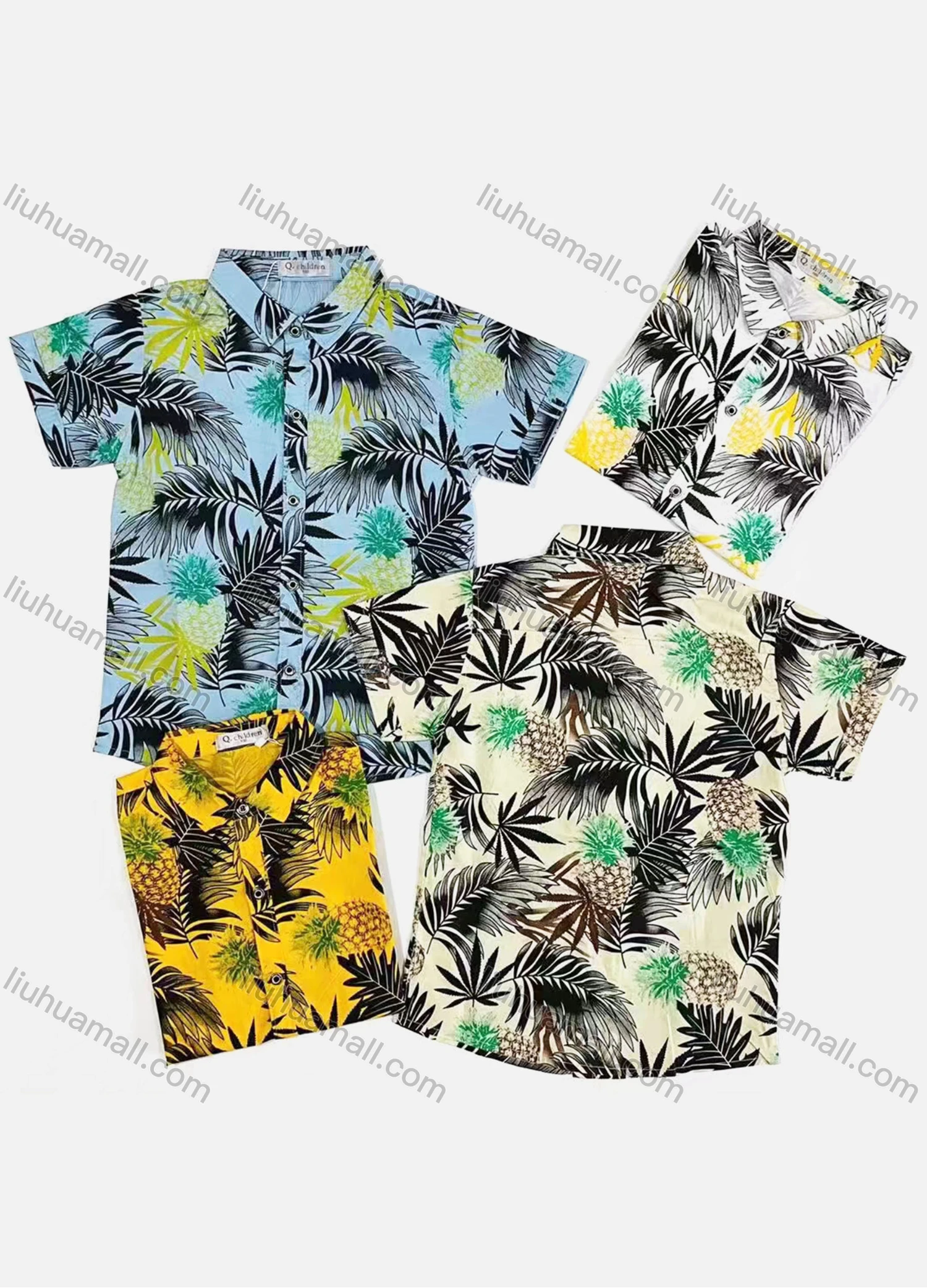 Wholesale Boy's Casual Tropical Print Short Sleeve Shirt - Liuhuamall