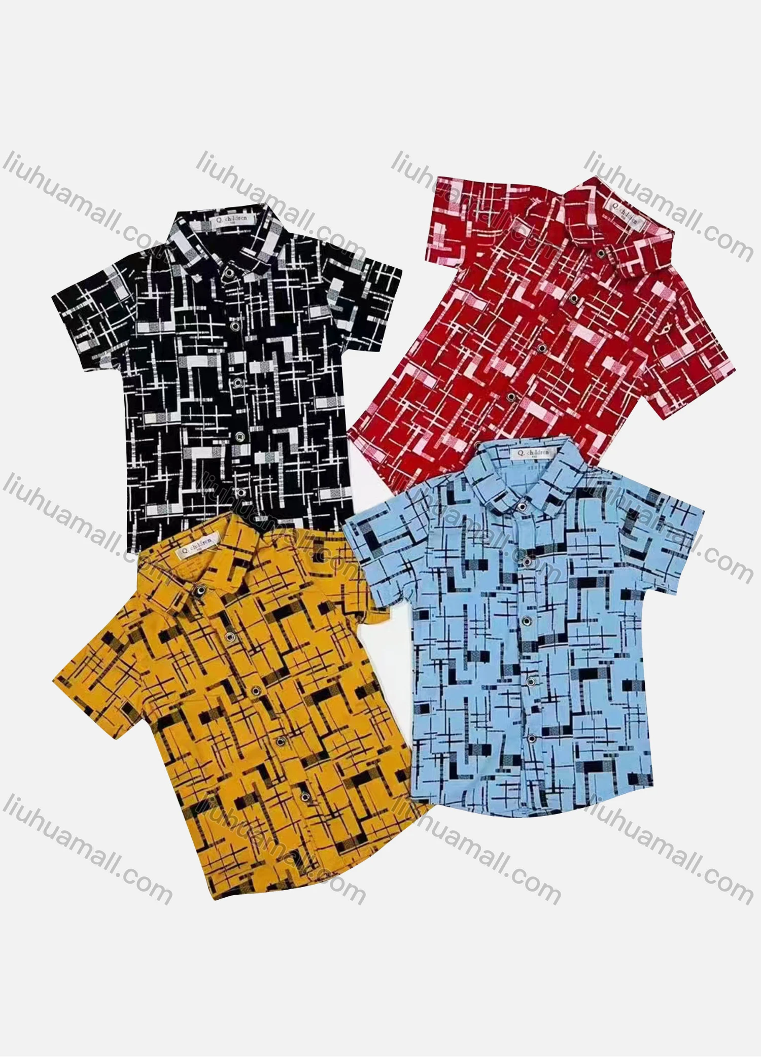 Wholesale Boy's Casual Allover Print Short Sleeve Shirt - Liuhuamall