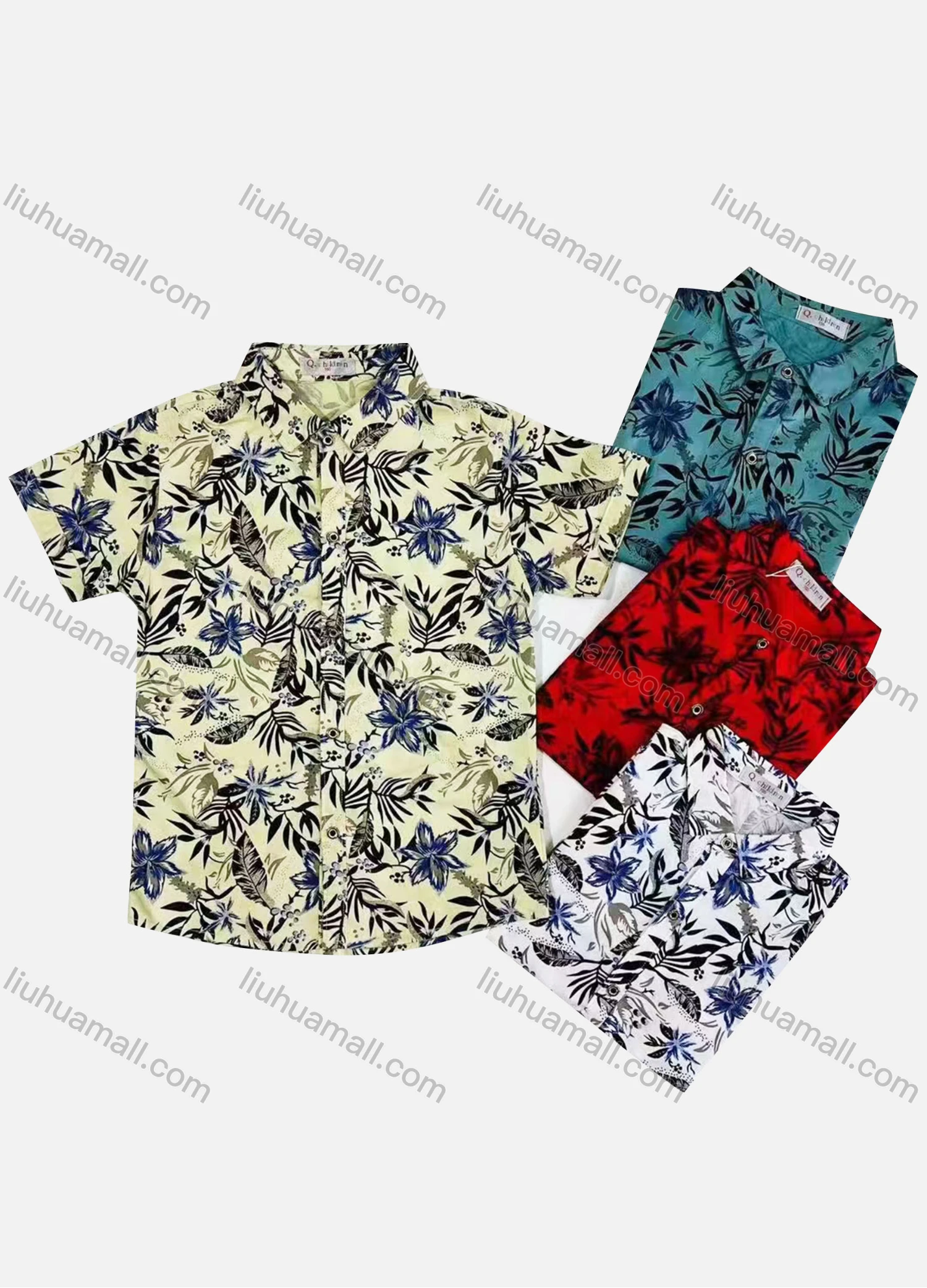 Wholesale Boy's Casual Floral Print Short Sleeve Shirt - Liuhuamall