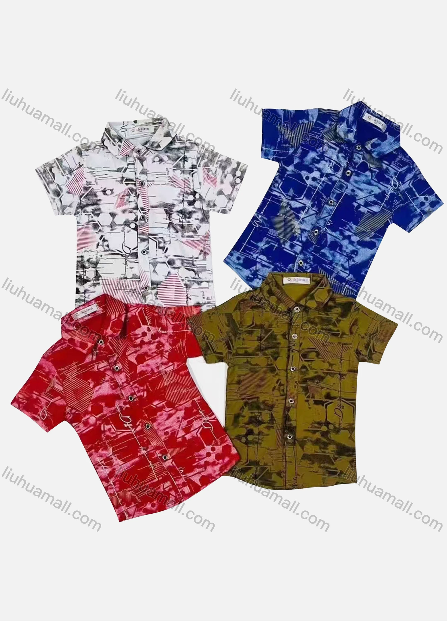 Wholesale Boy's Casual Allover Print Short Sleeve Shirt - Liuhuamall