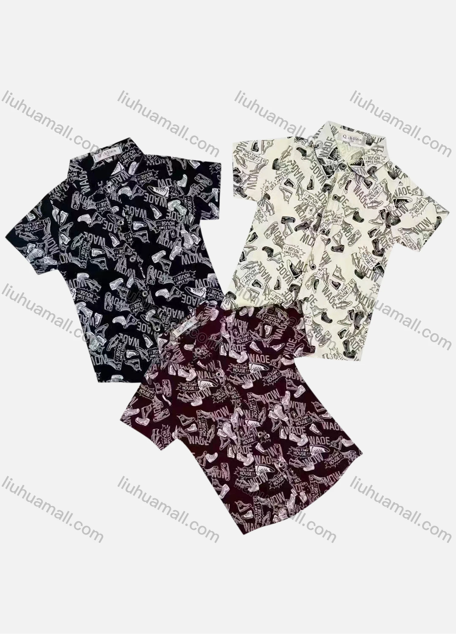 Wholesale Boy's Casual Allover Print Short Sleeve Shirt - Liuhuamall