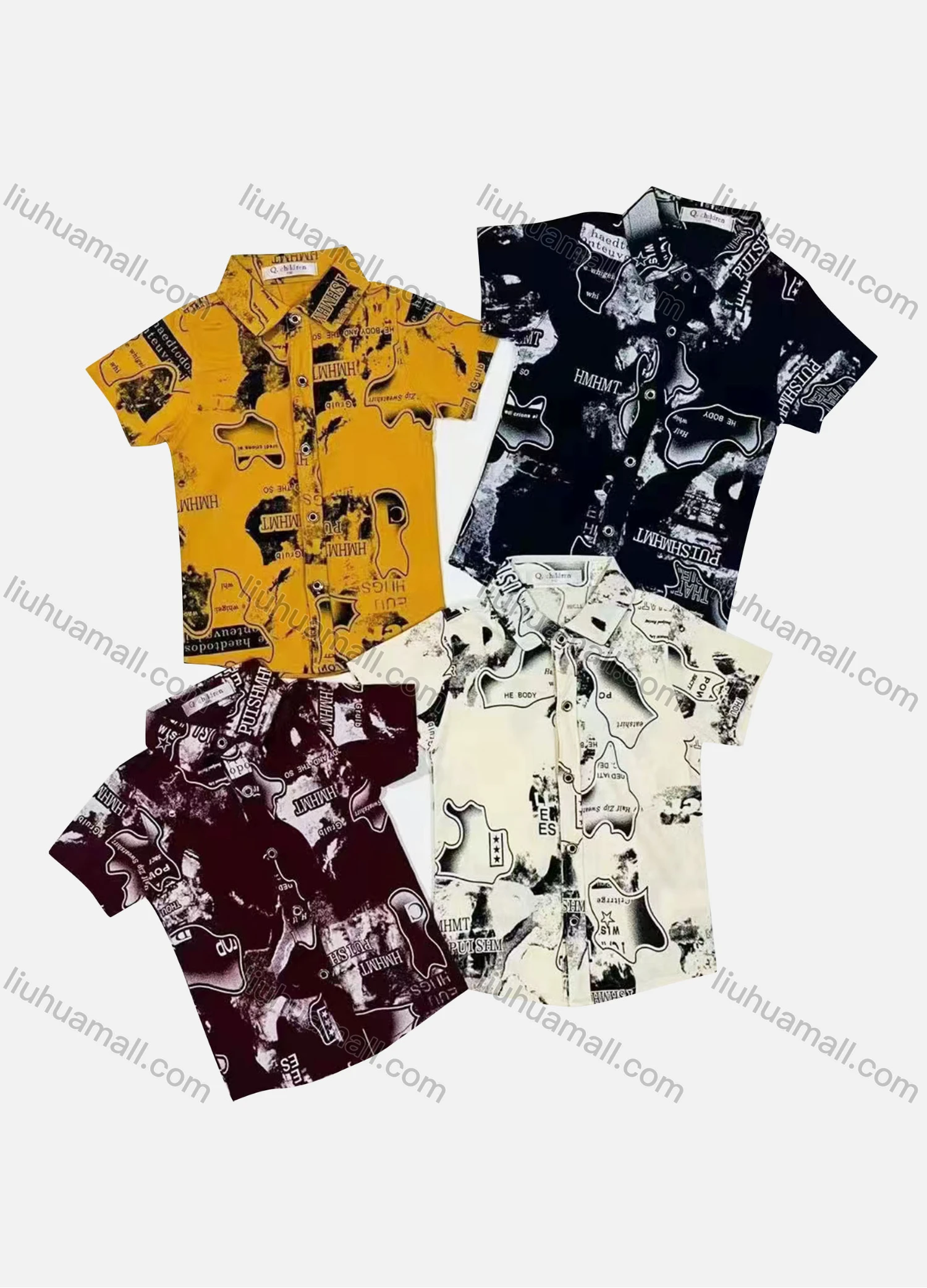 Wholesale Boy's Casual Allover Print Short Sleeve Shirt - Liuhuamall