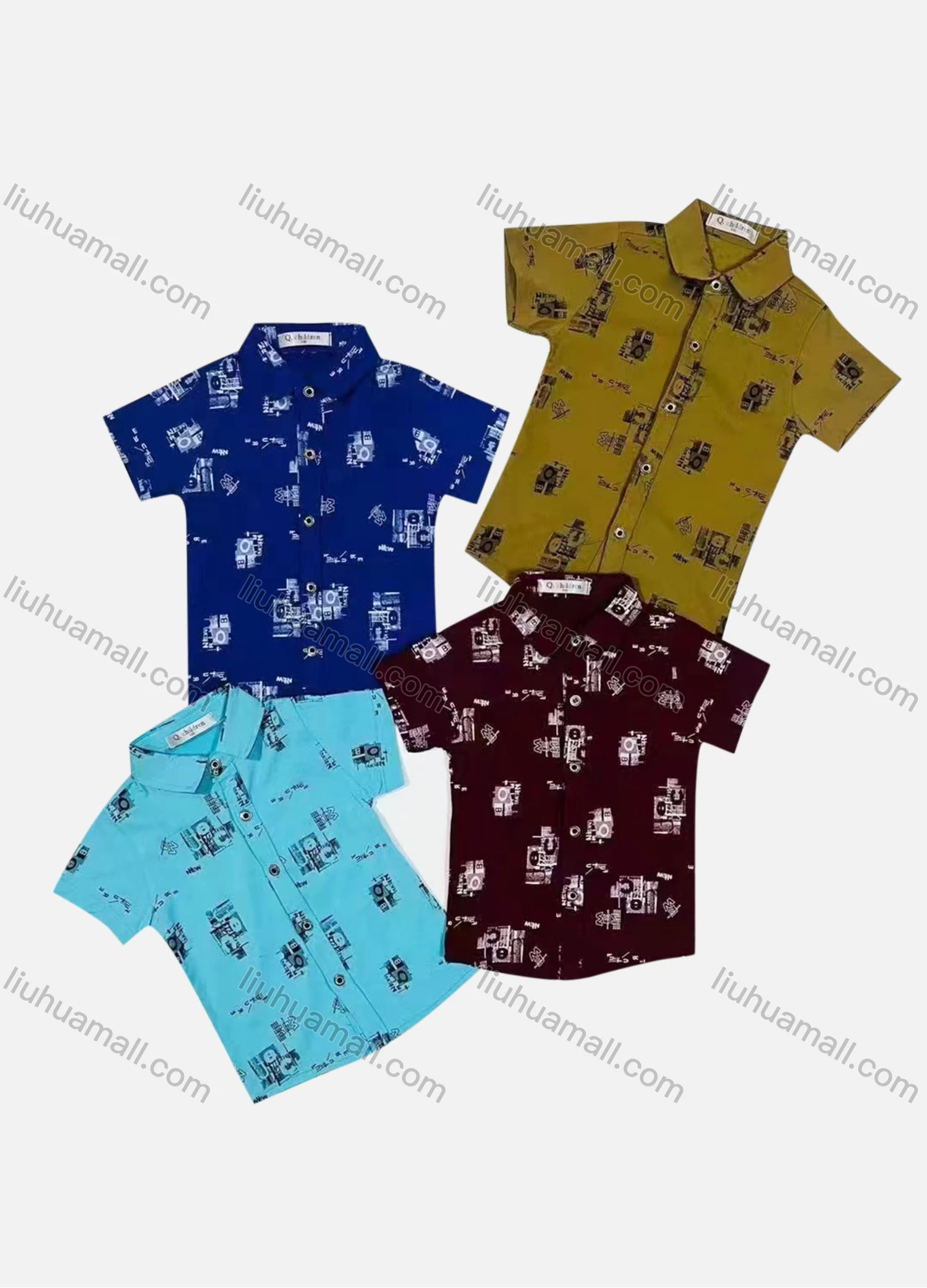 Wholesale Boy's Casual Allover Print Short Sleeve Shirt - Liuhuamall
