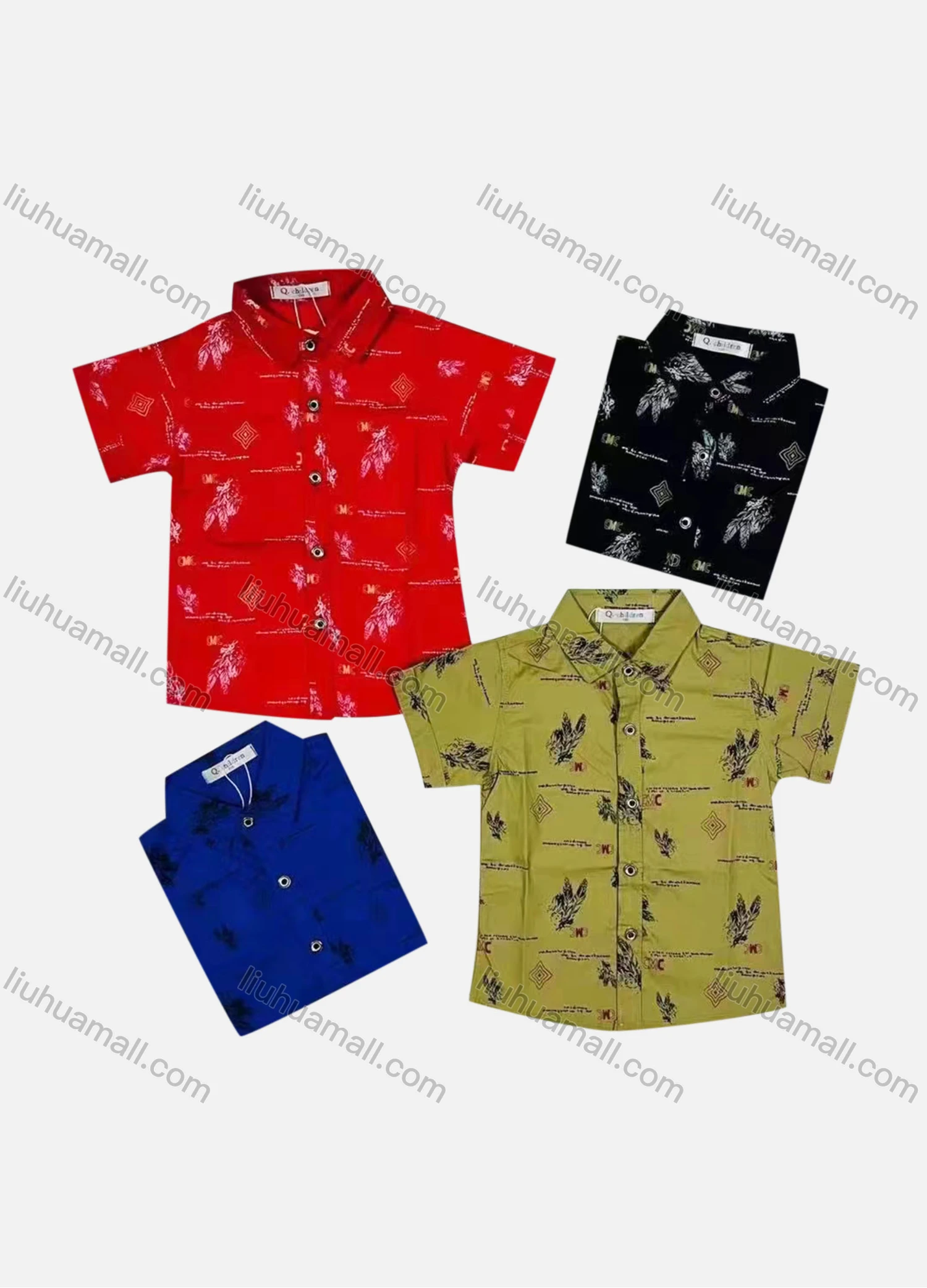 Wholesale Boy's Casual Allover Print Short Sleeve Shirt - Liuhuamall