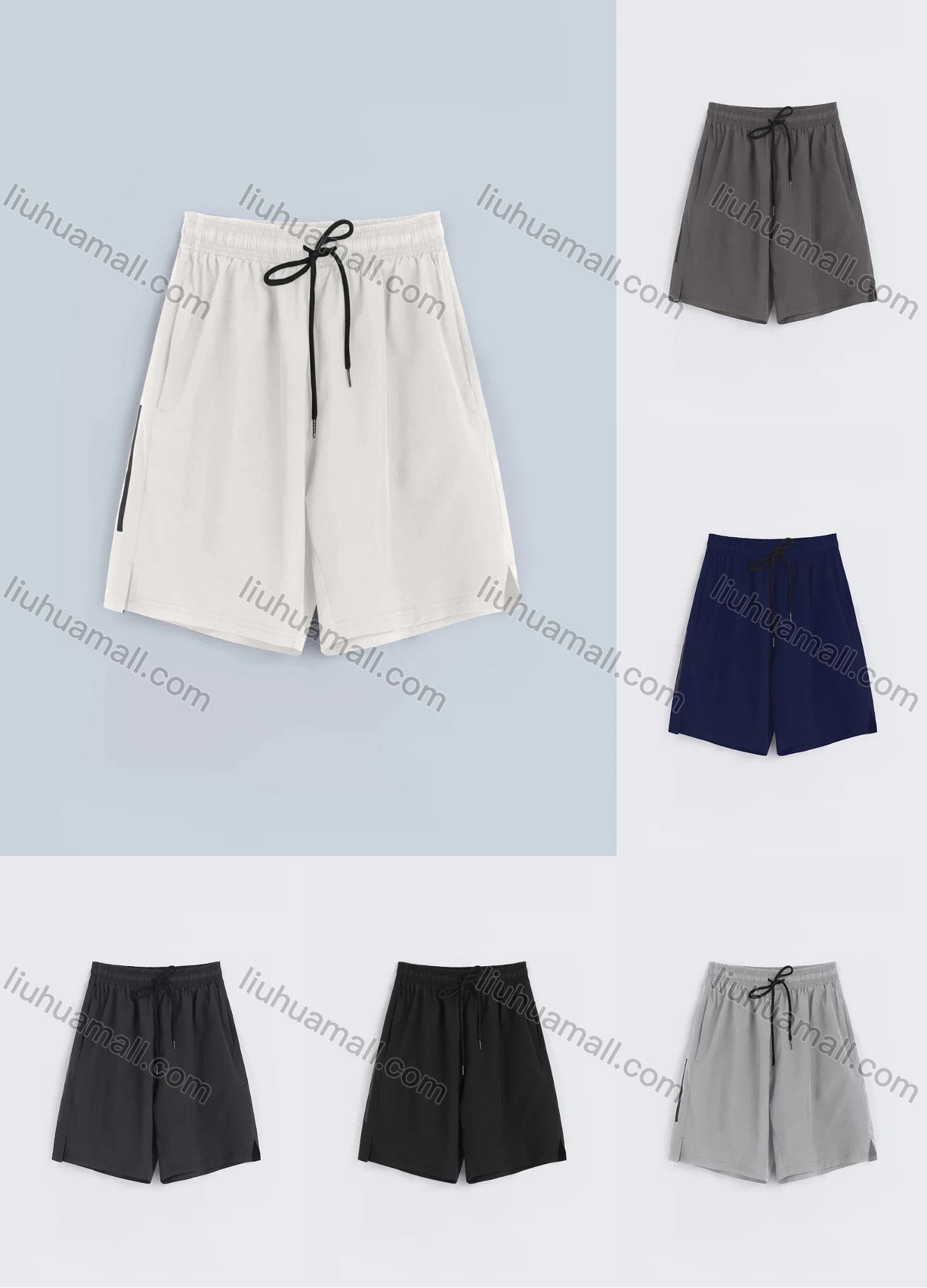 Wholesale Men's Sporty Plain Drawstring Elastic Waist Patch Pocket Shorts - Liuhuamall