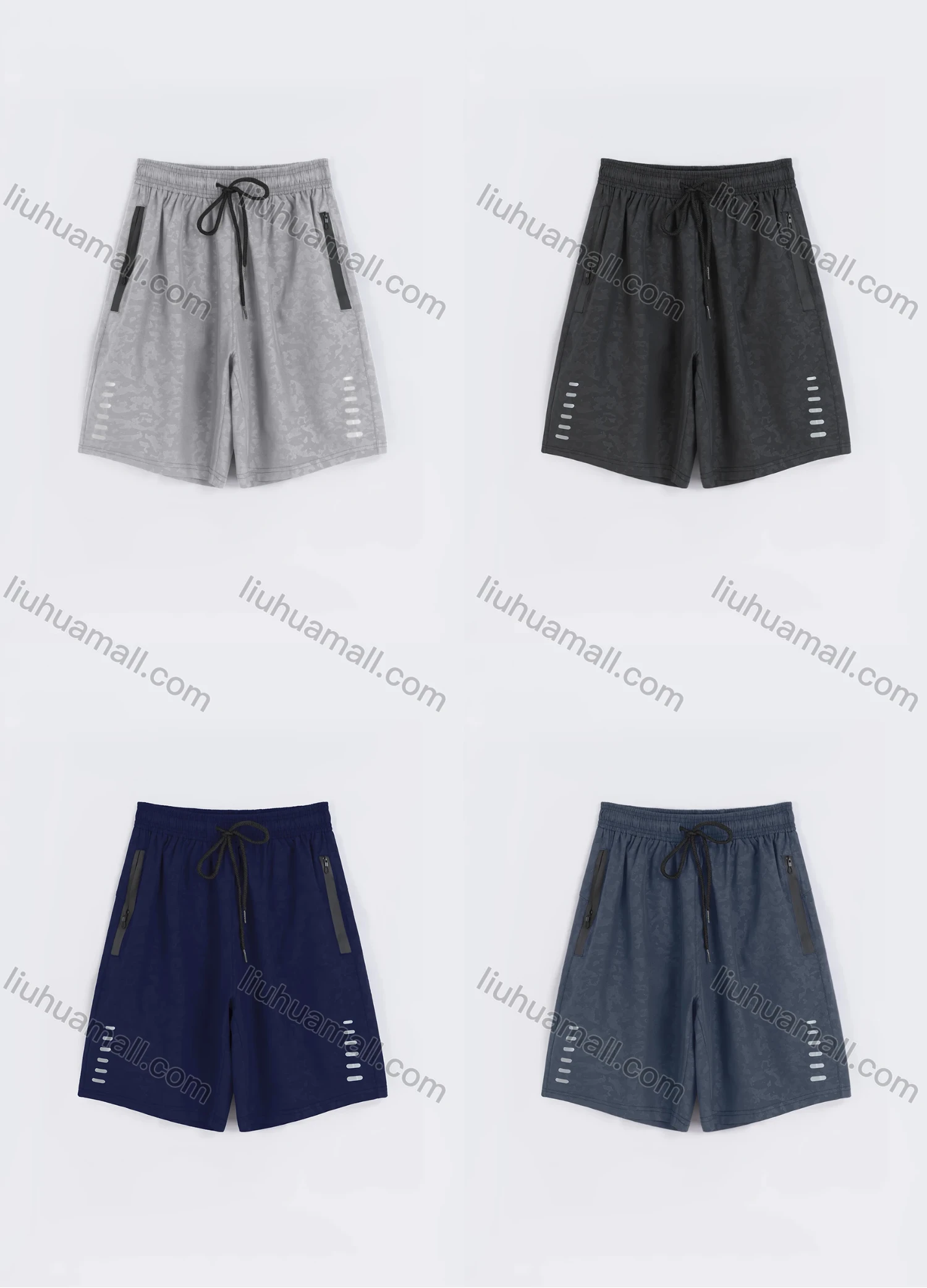 Wholesale Men's Sporty Plain Drawstring Elastic Waist Zipper Pocket Shorts - Liuhuamall