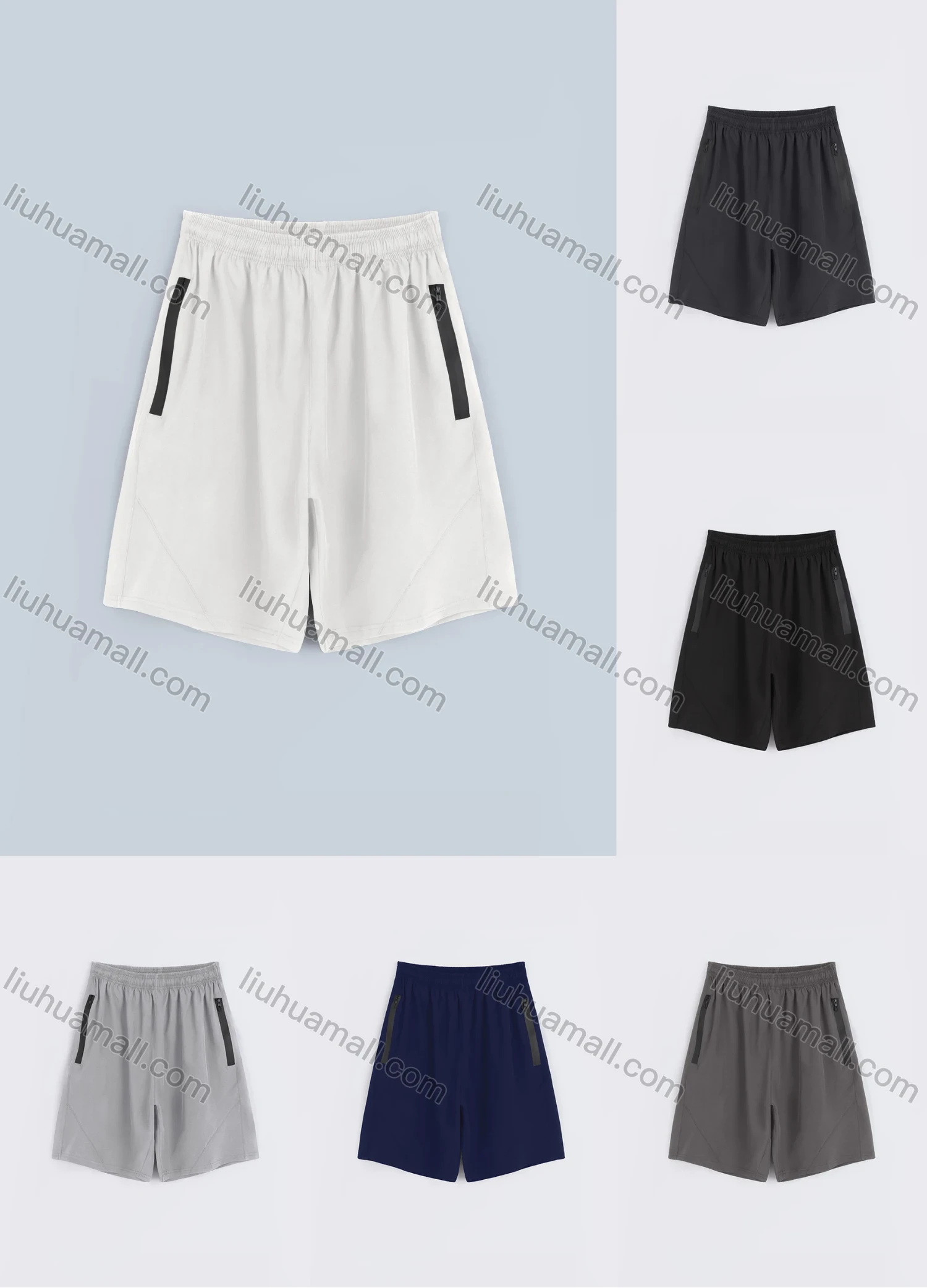 Wholesale Men's Sporty Plain Elastic Waist Zipper Pocket Shorts - Liuhuamall