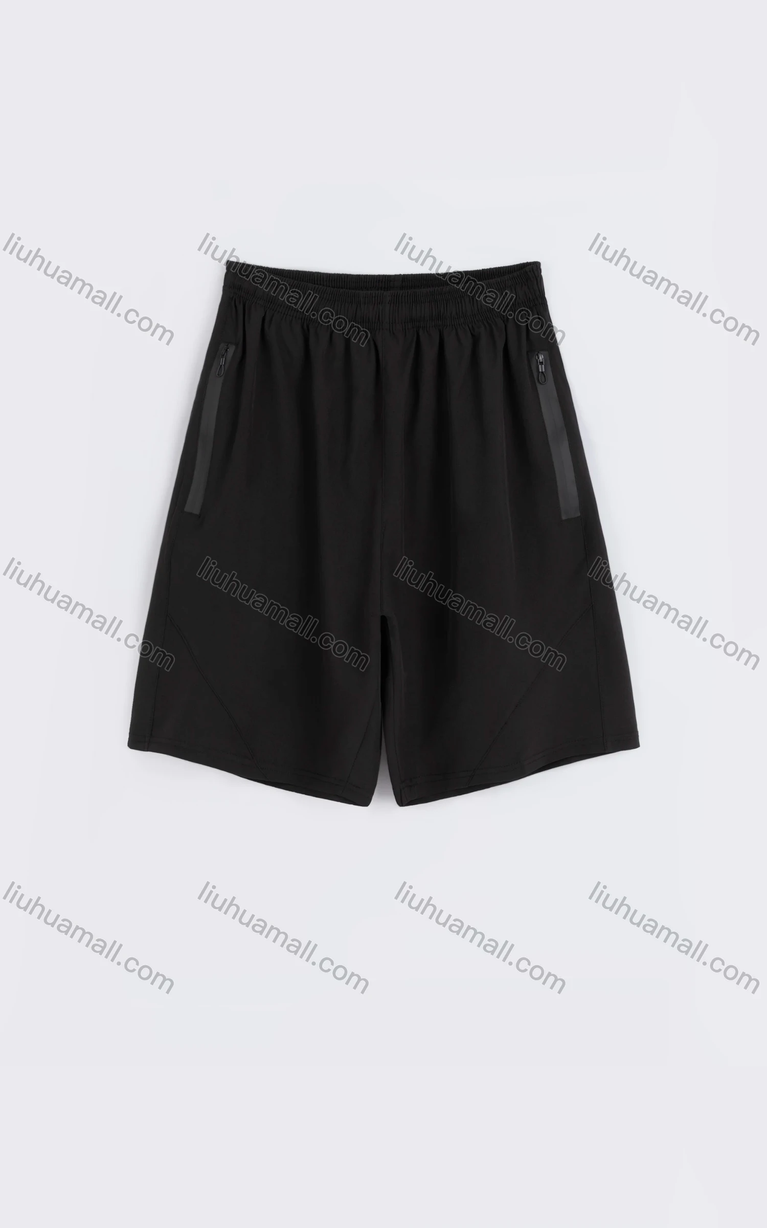 Wholesale Men's Sporty Plain Elastic Waist Zipper Pocket Shorts - Liuhuamall