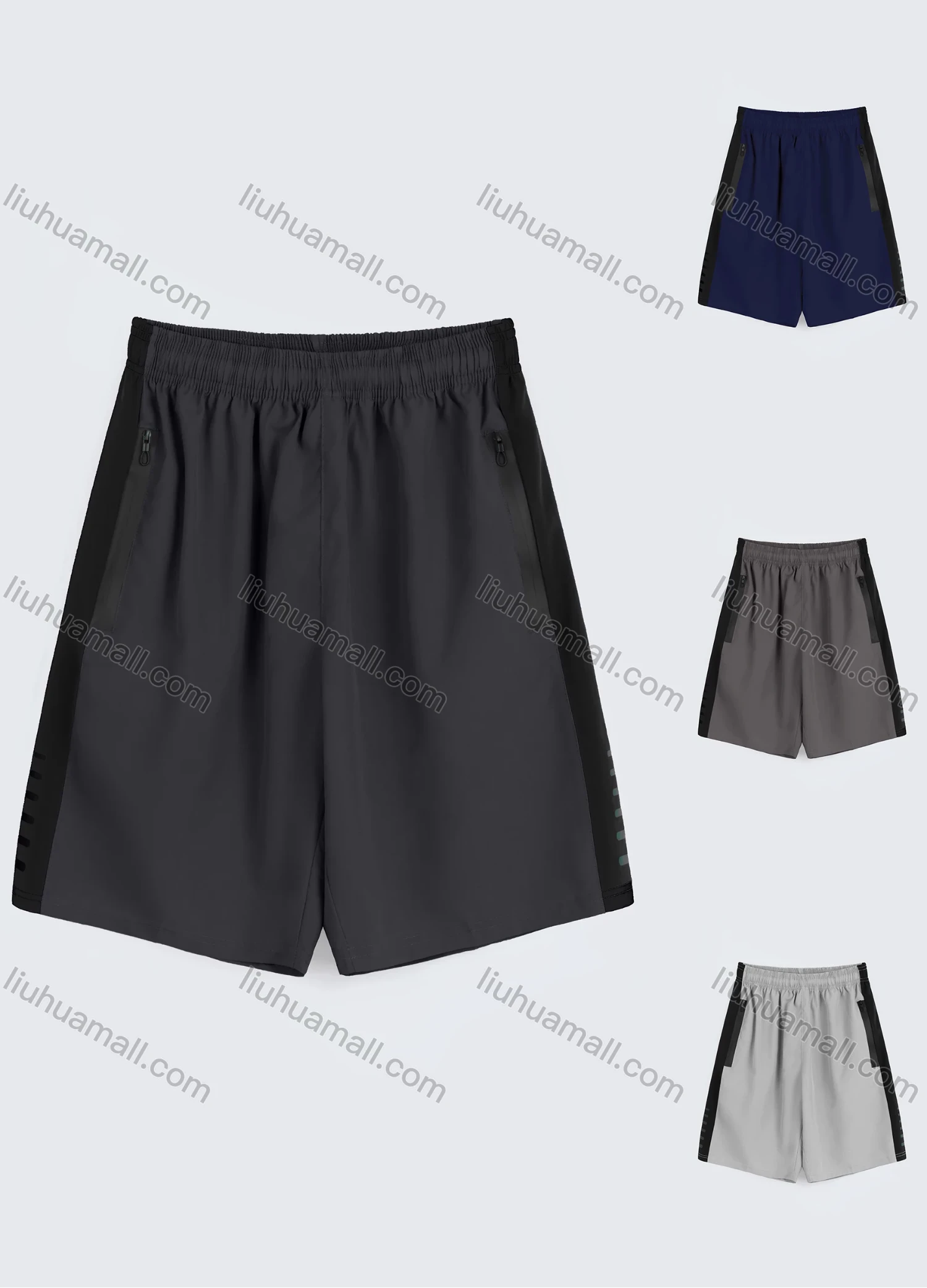 Wholesale Men's Sporty Plain Elastic Waist Zipper Pocket Shorts - Liuhuamall