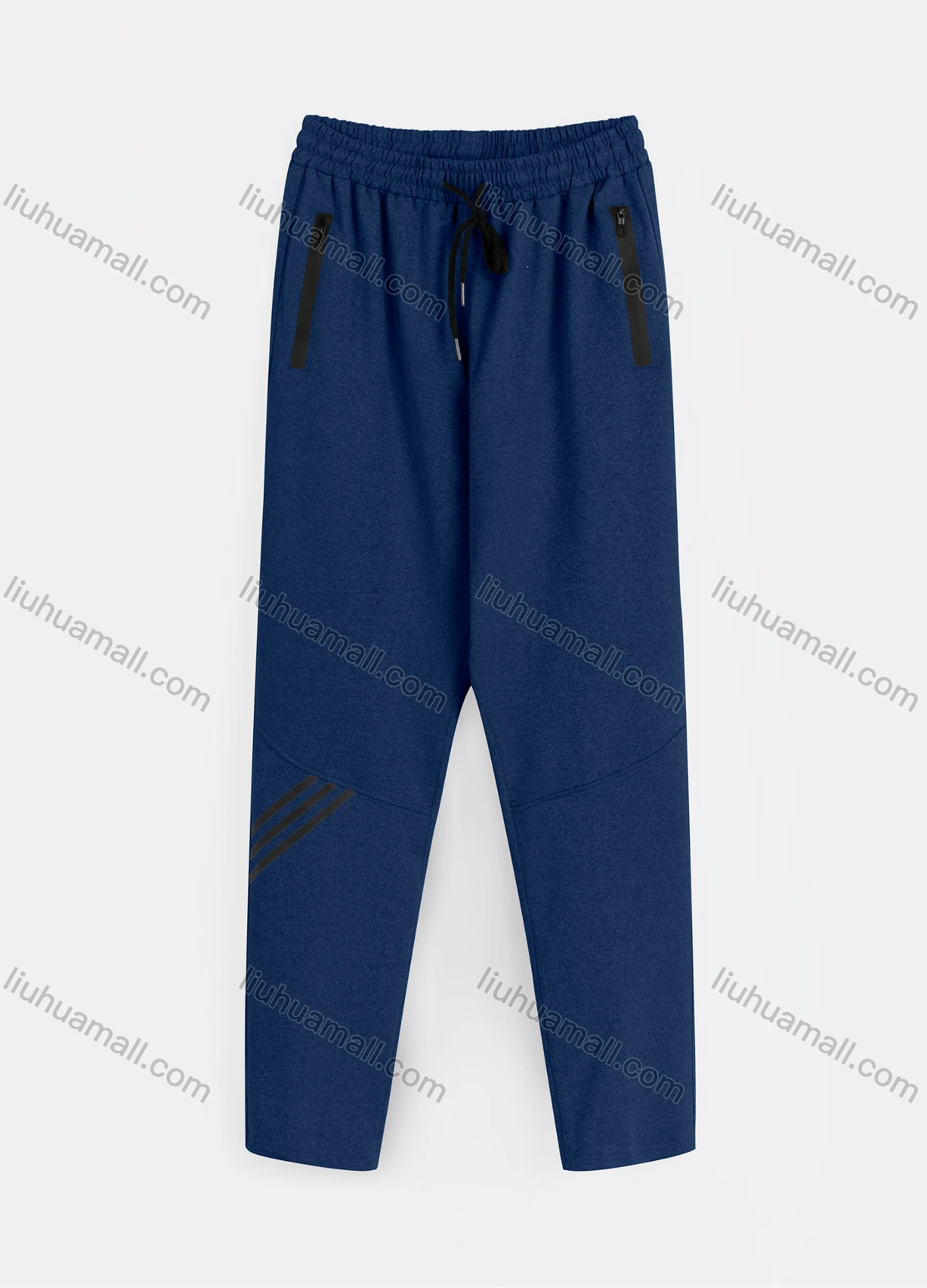 Wholesale Men's Sporty Plain Striped Trim Drawstring Zipper Pockets Pants - Liuhuamall