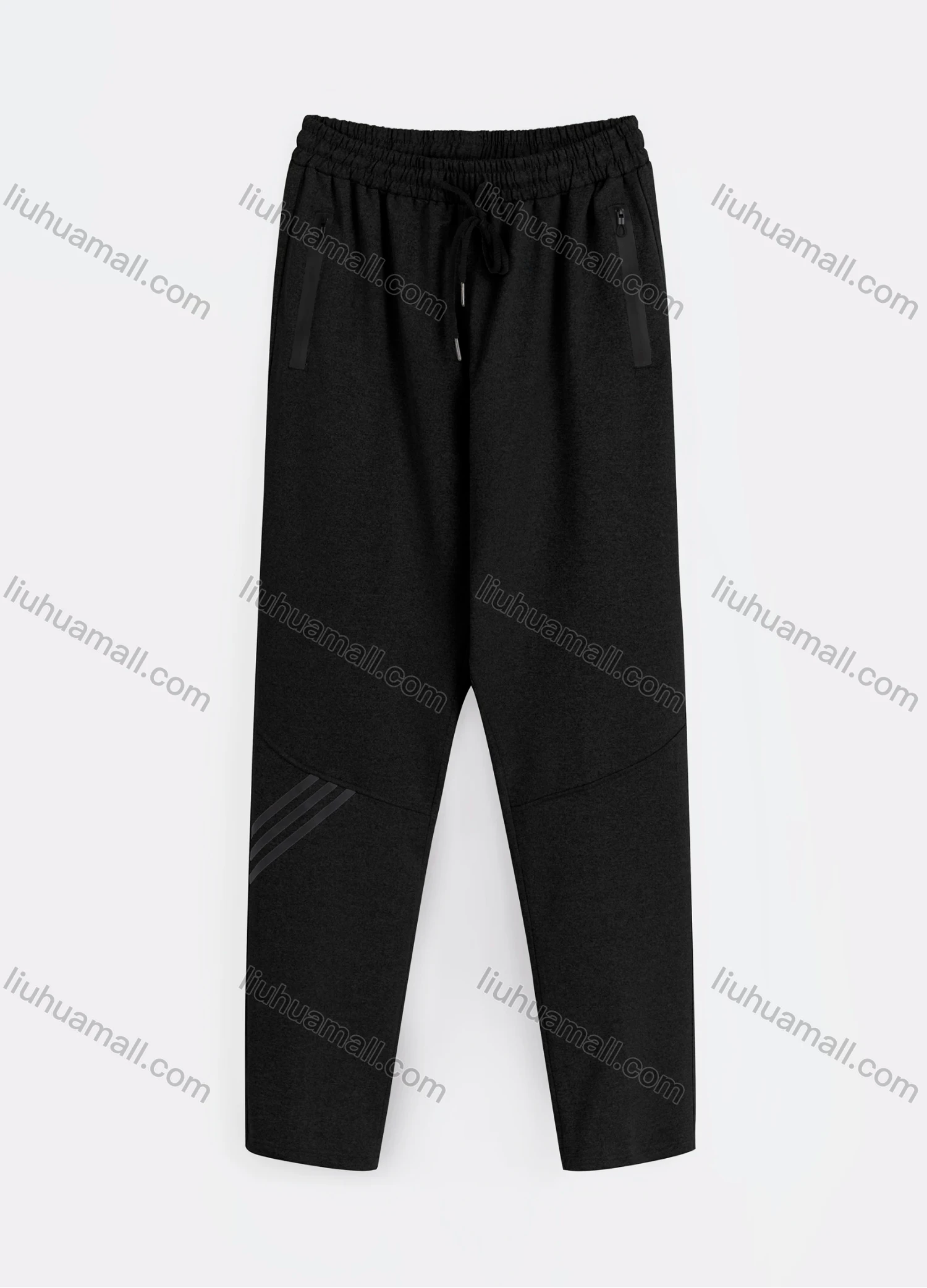 Wholesale Men's Sporty Plain Striped Trim Drawstring Zipper Pockets Pants - Liuhuamall