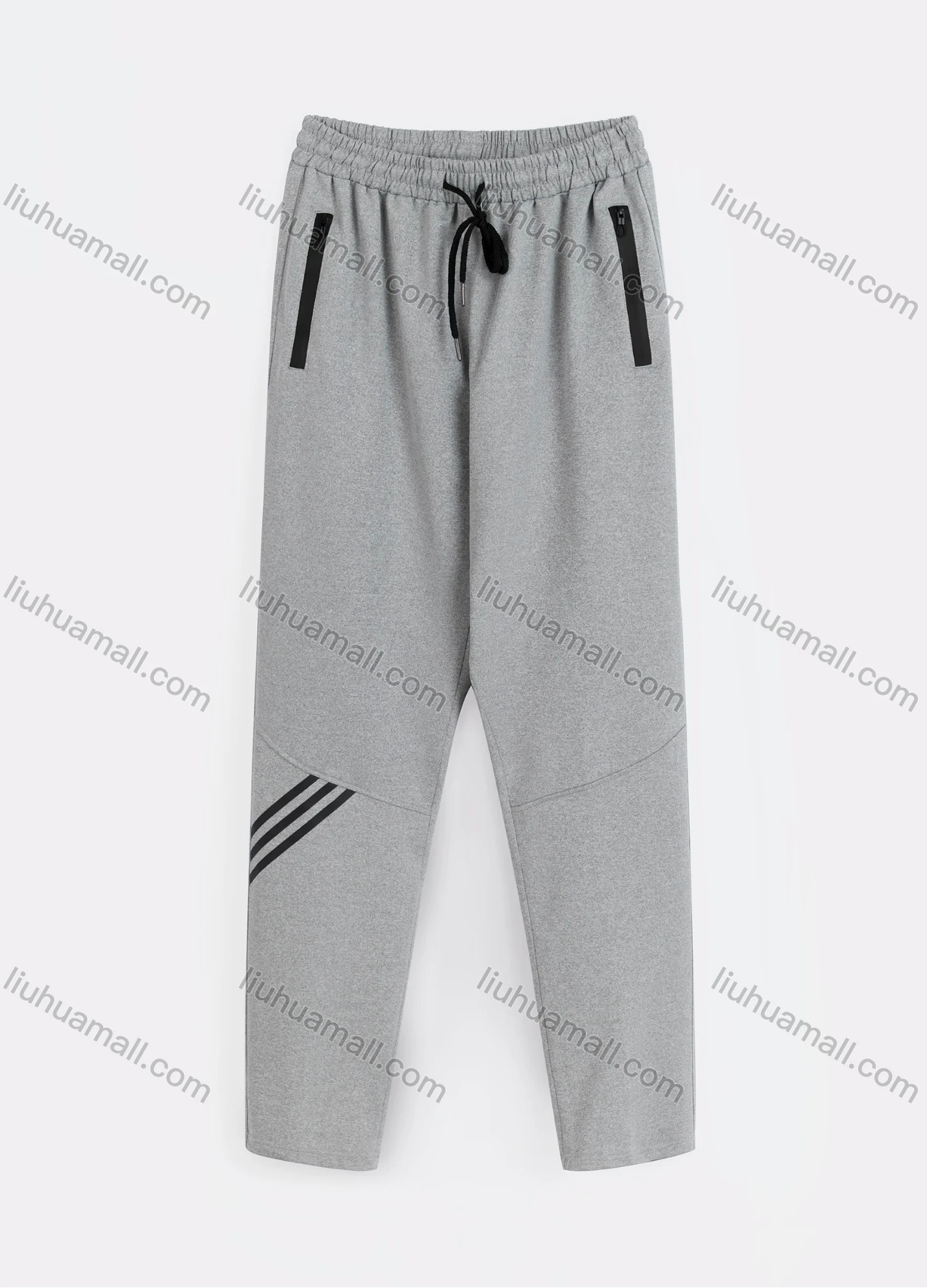 Wholesale Men's Sporty Plain Striped Trim Drawstring Zipper Pockets Pants - Liuhuamall