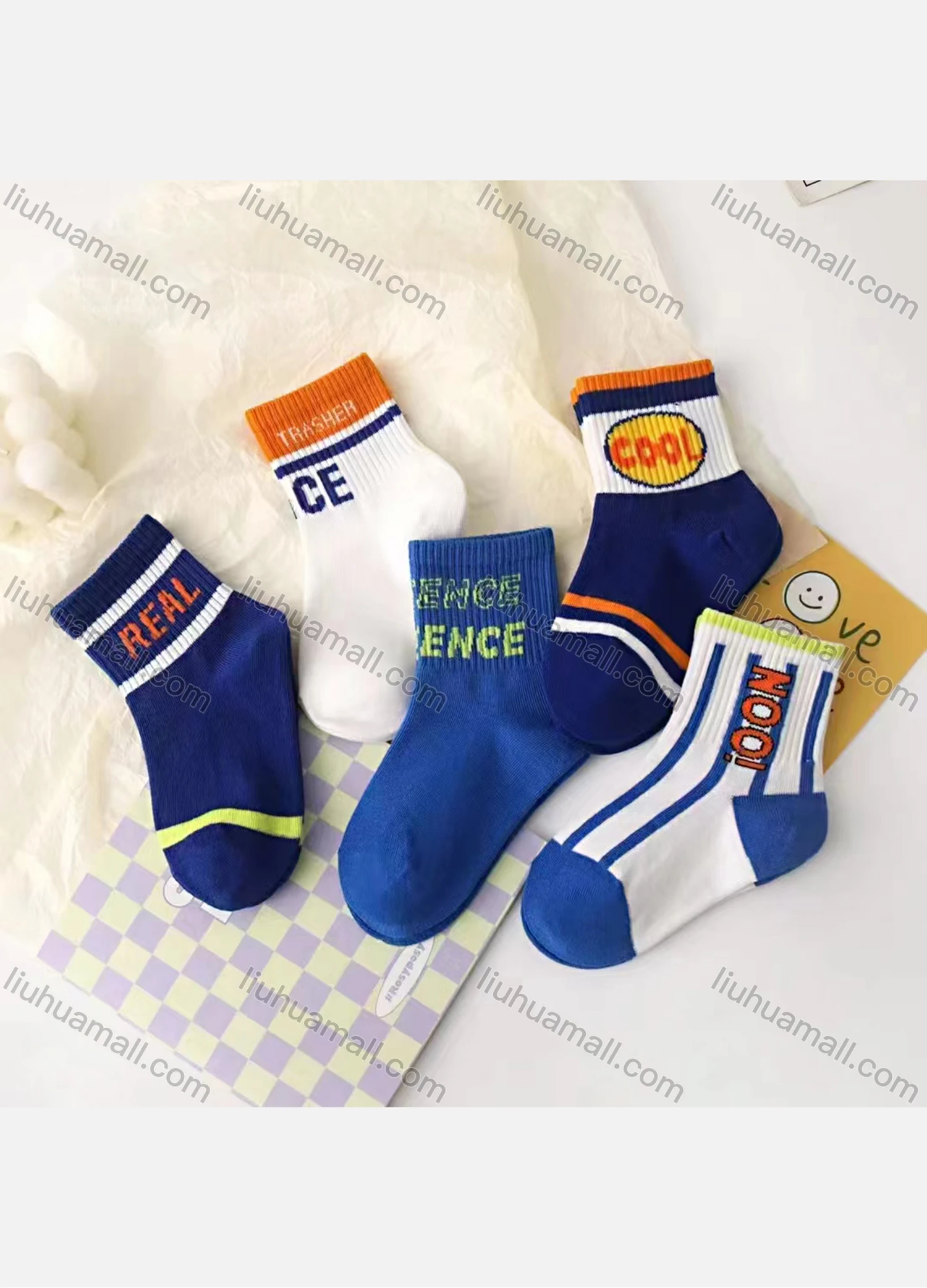 Wholesale Boys Softy Striped Letter Print Cushioned Ankle Socks - Liuhuamall