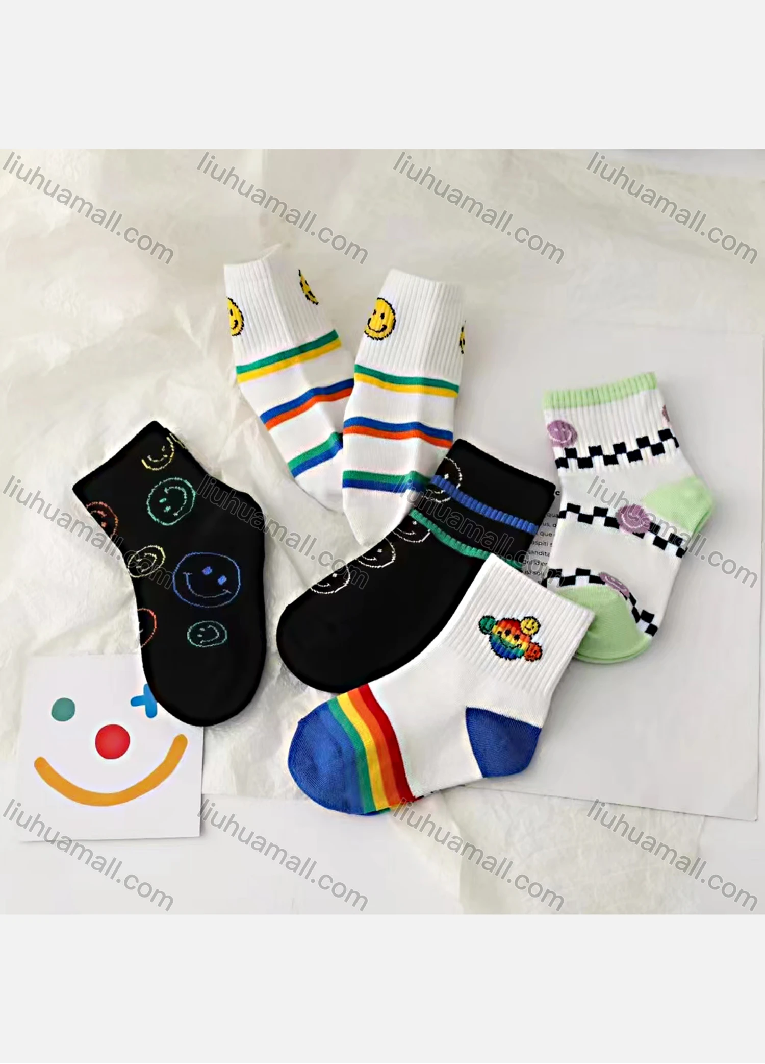 Wholesale Boys Softy Smiley Face Print Cushioned Ankle Socks - Liuhuamall