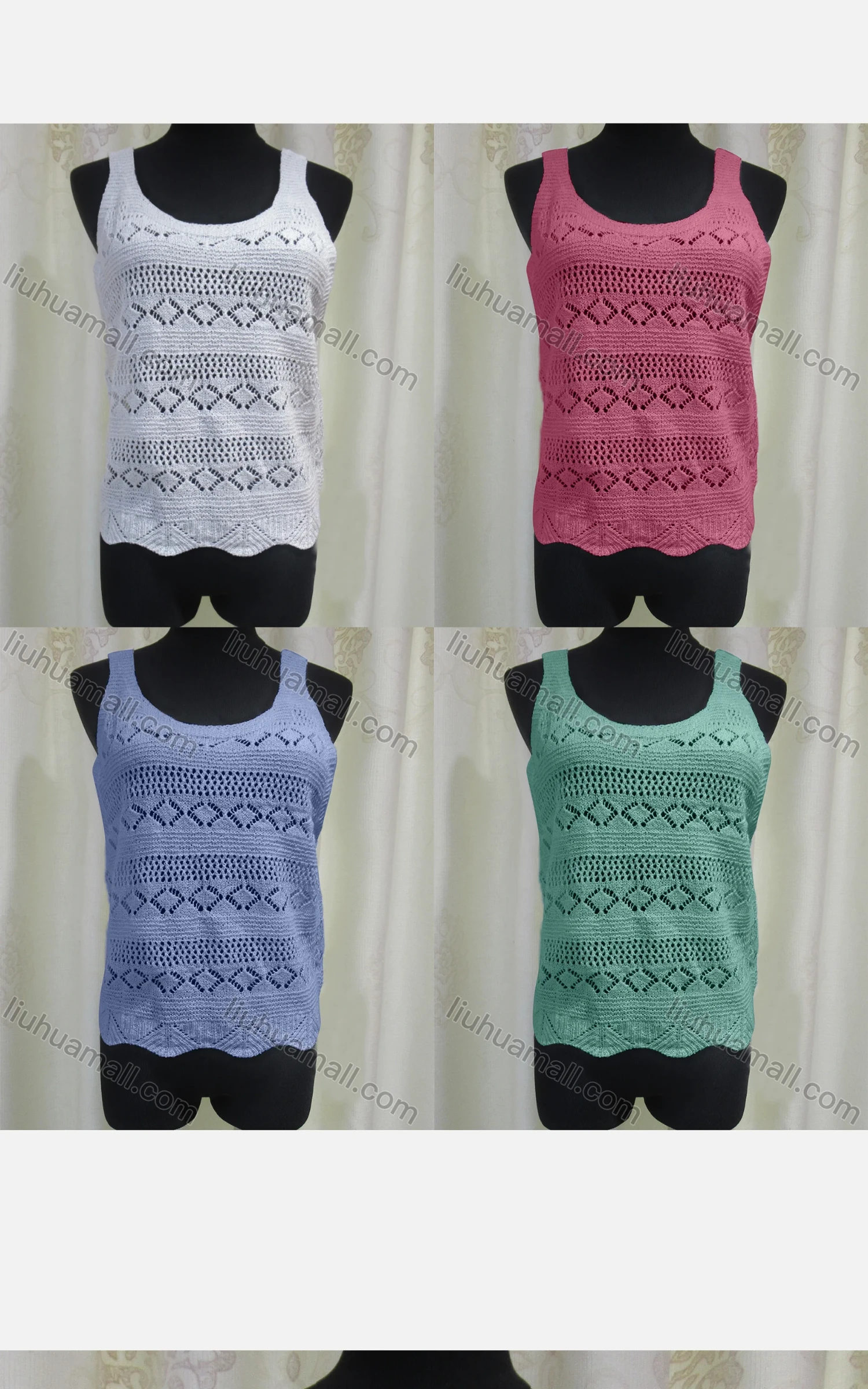 Wholesale Women's Casual Round Neck Hollow Out Knit Tank Top - Liuhuamall