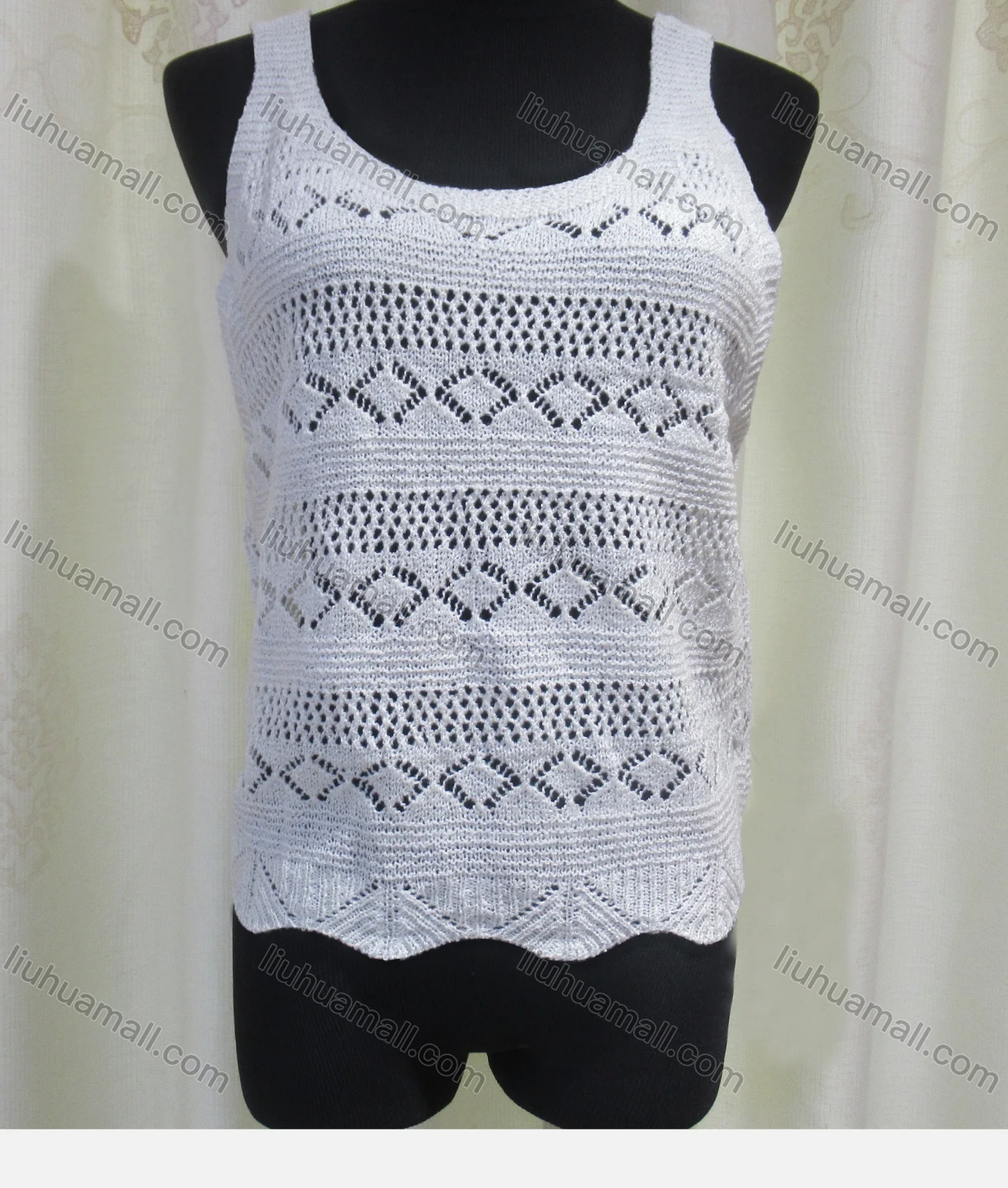 Wholesale Women's Casual Round Neck Hollow Out Knit Tank Top - Liuhuamall