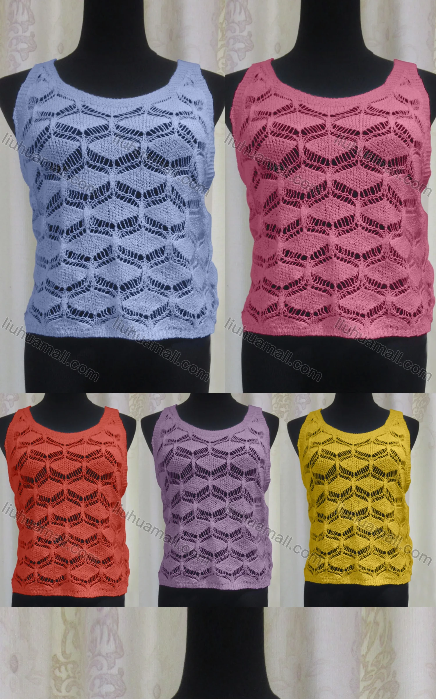 Wholesale Women's Casual Round Neck Hollow Out Knit Tank Top - Liuhuamall