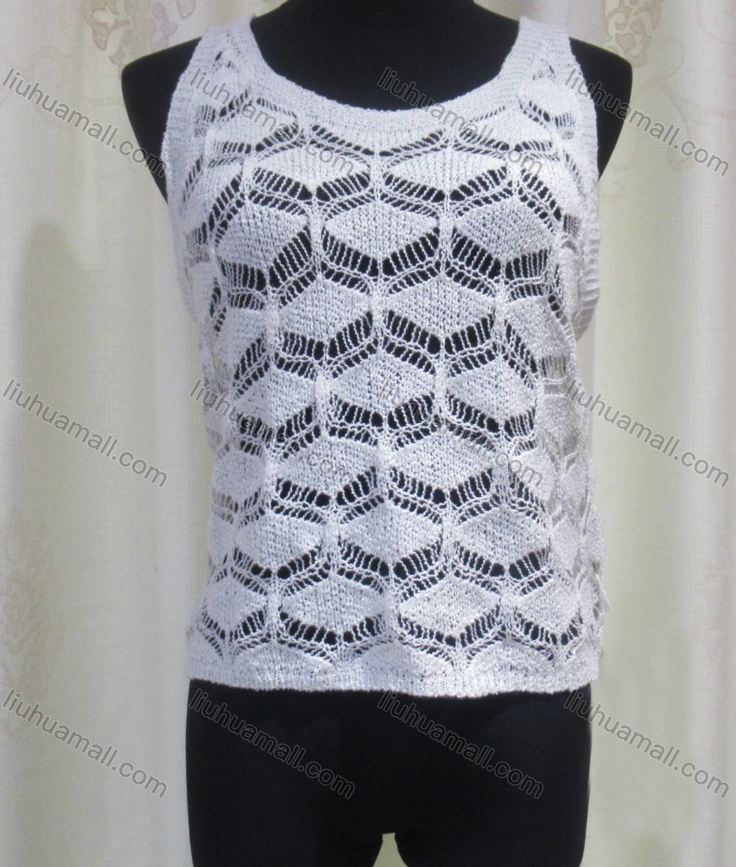 Wholesale Women's Casual Round Neck Hollow Out Knit Tank Top - Liuhuamall