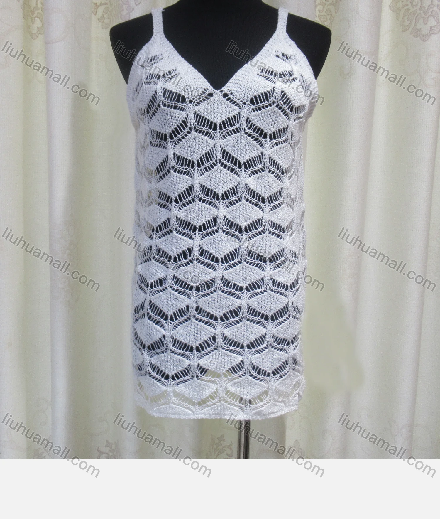 Wholesale Women's Casual Round Neck Hollow Out Plain Cover Up Cami Dress - Liuhuamall