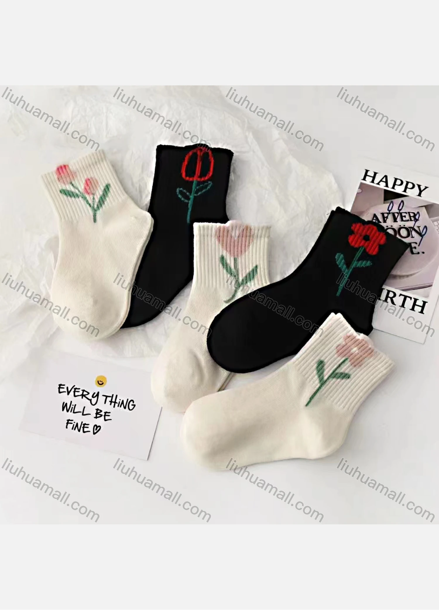 Wholesale Girls Softy Floral Print Cushioned Ankle Socks - Liuhuamall