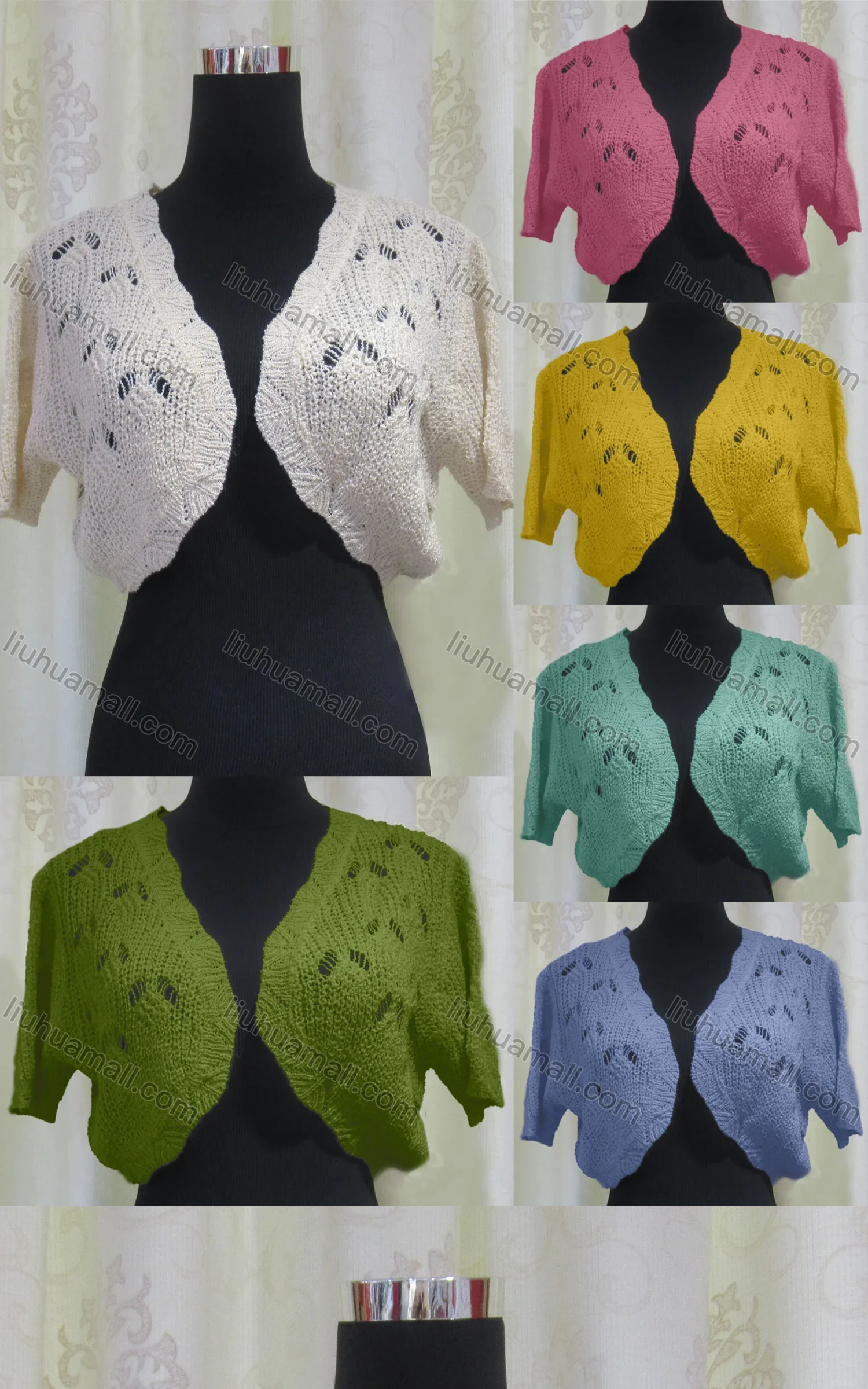 Wholesale Women's Casual Round Neck Short Sleeve Hollow Out Plain Cardigan - Liuhuamall