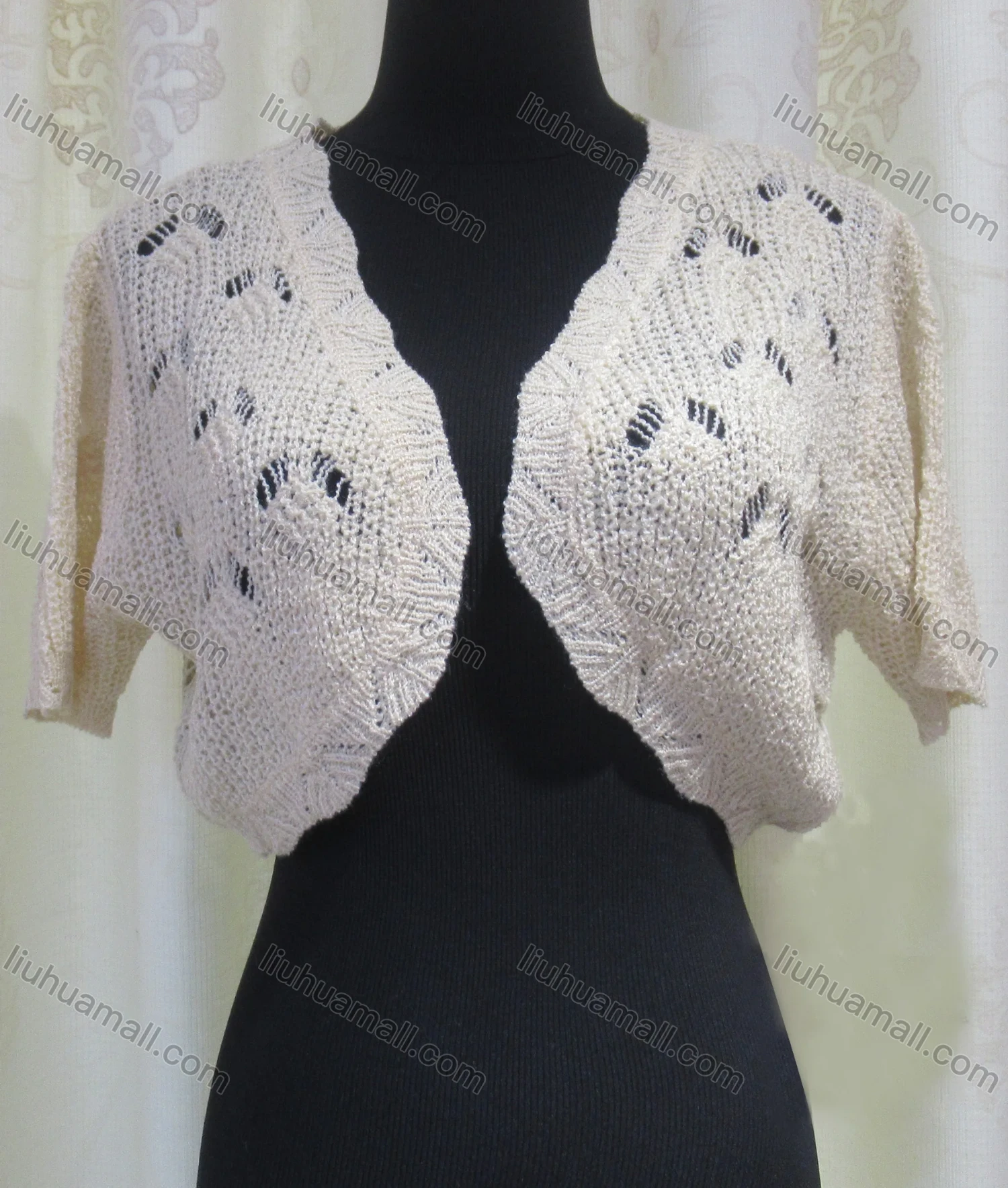 Wholesale Women's Casual Round Neck Short Sleeve Hollow Out Plain Cardigan - Liuhuamall