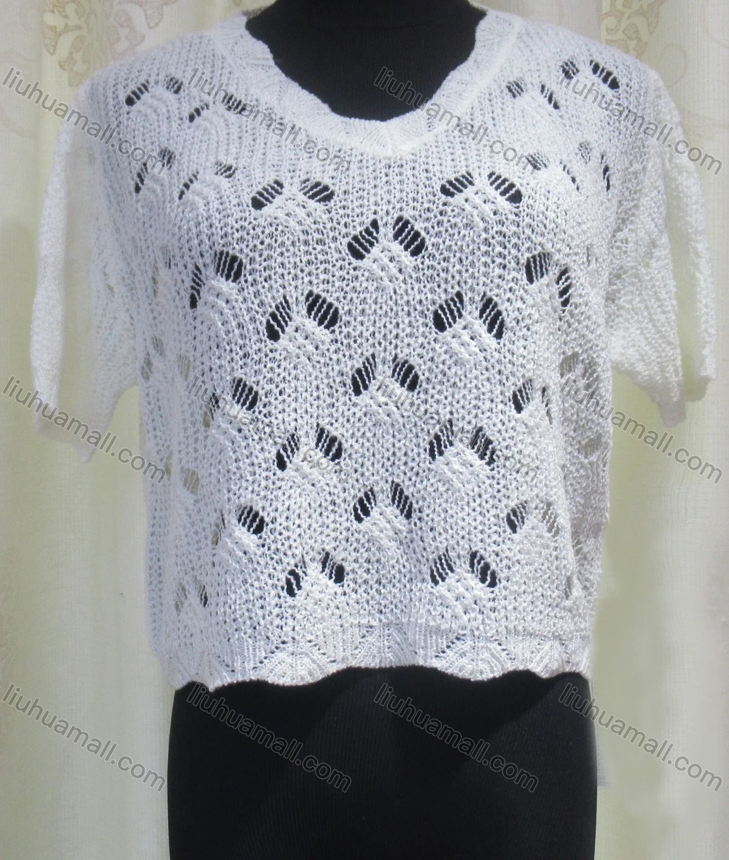 Wholesale Women's Casual Round Neck Hollow Out Plain Knit Top - Liuhuamall