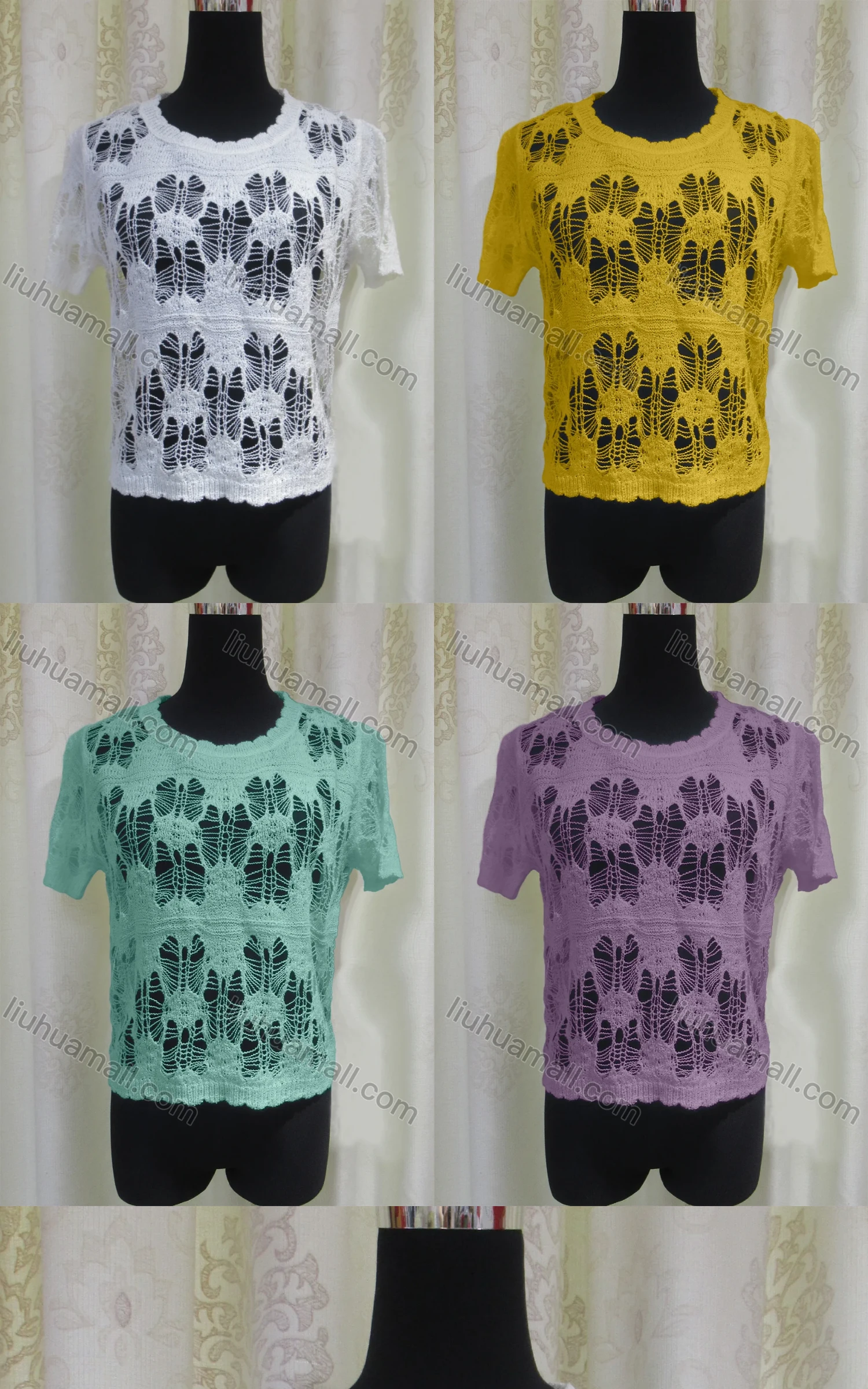 Wholesale Women's Casual Round Neck Hollow Out Plain Knit Top - Liuhuamall