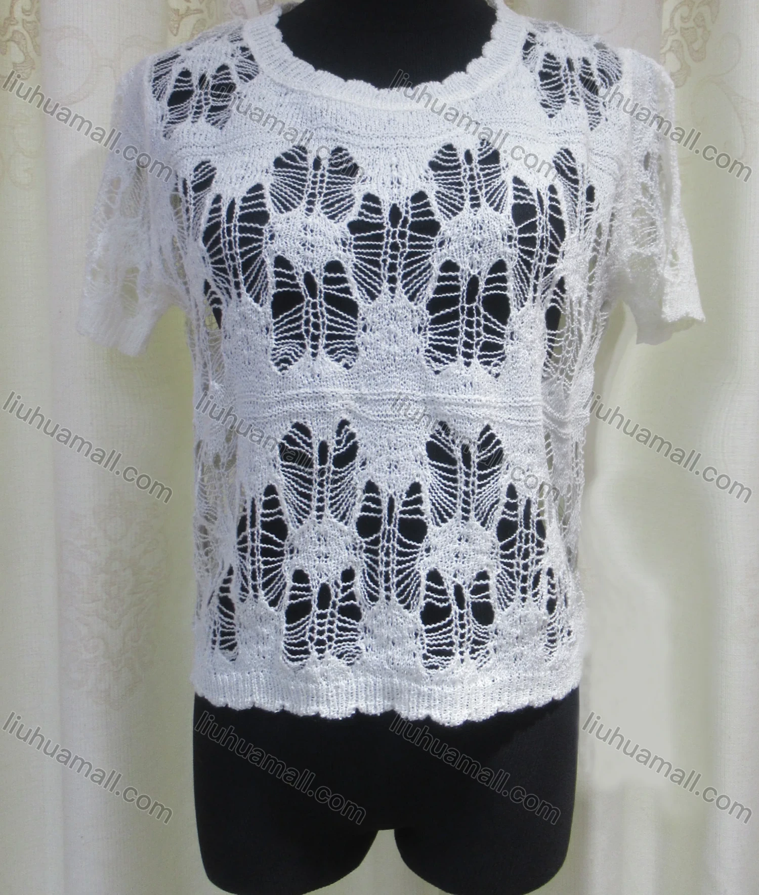 Wholesale Women's Casual Round Neck Hollow Out Plain Knit Top - Liuhuamall