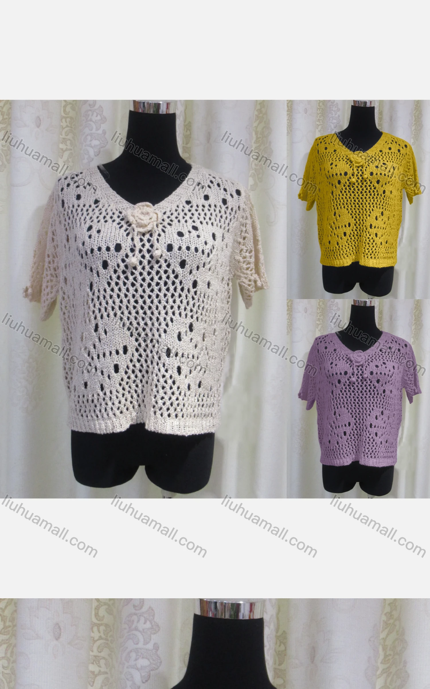 Wholesale Women's Casual Round Neck Hollow Out Plain Knit Top - Liuhuamall