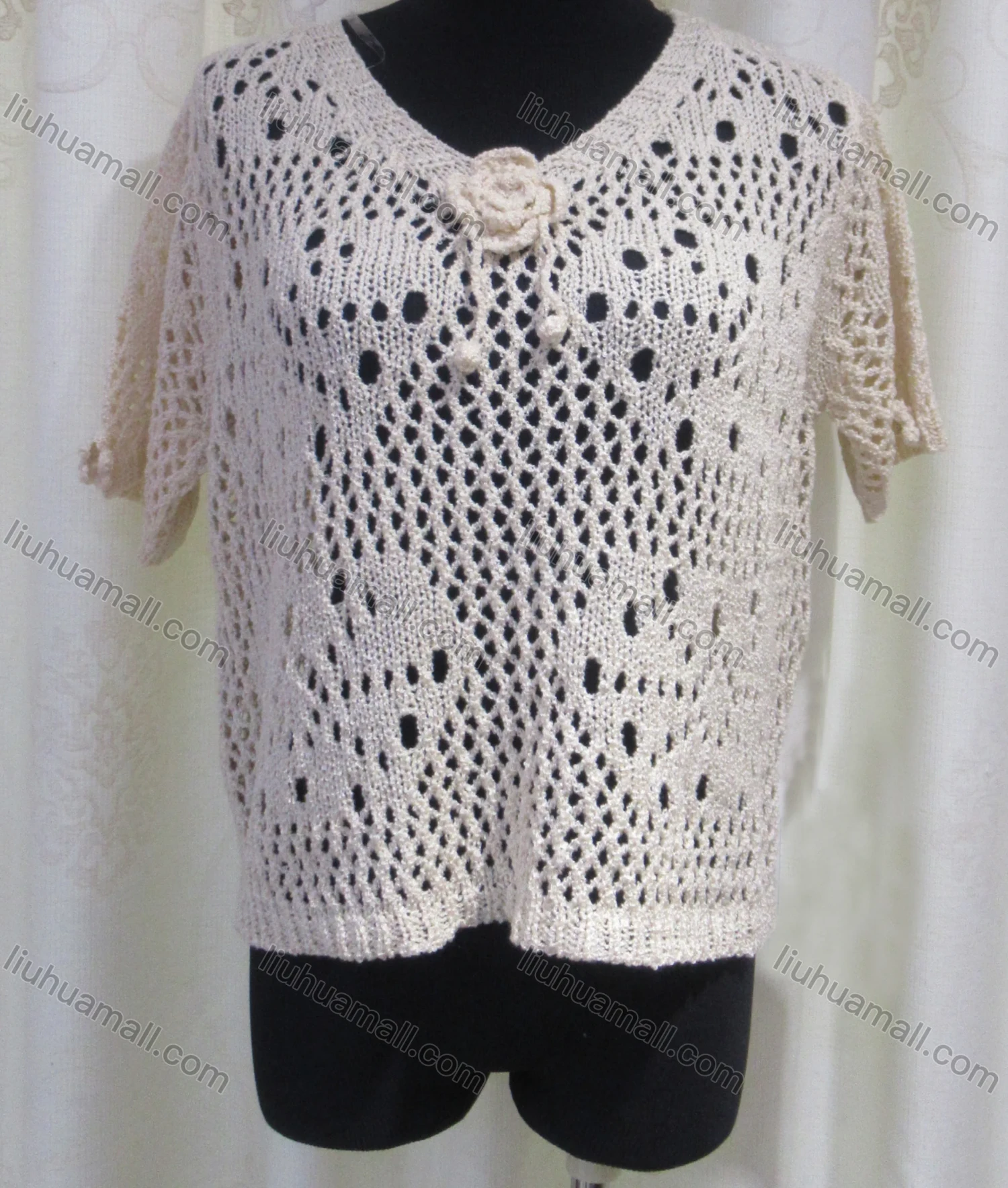 Wholesale Women's Casual Round Neck Hollow Out Plain Knit Top - Liuhuamall