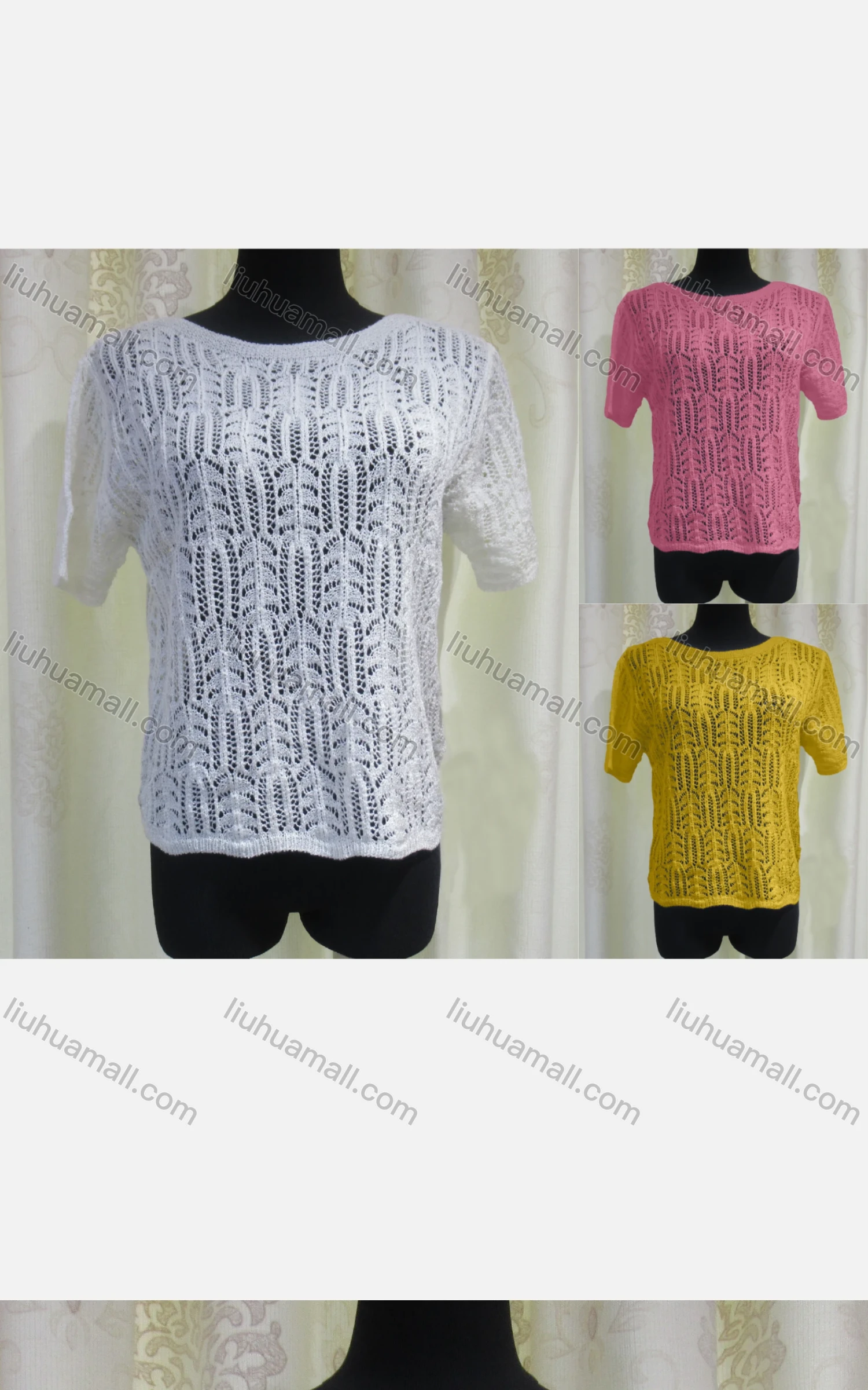 Wholesale Women's Casual Round Neck Hollow Out Plain Knit Top - Liuhuamall