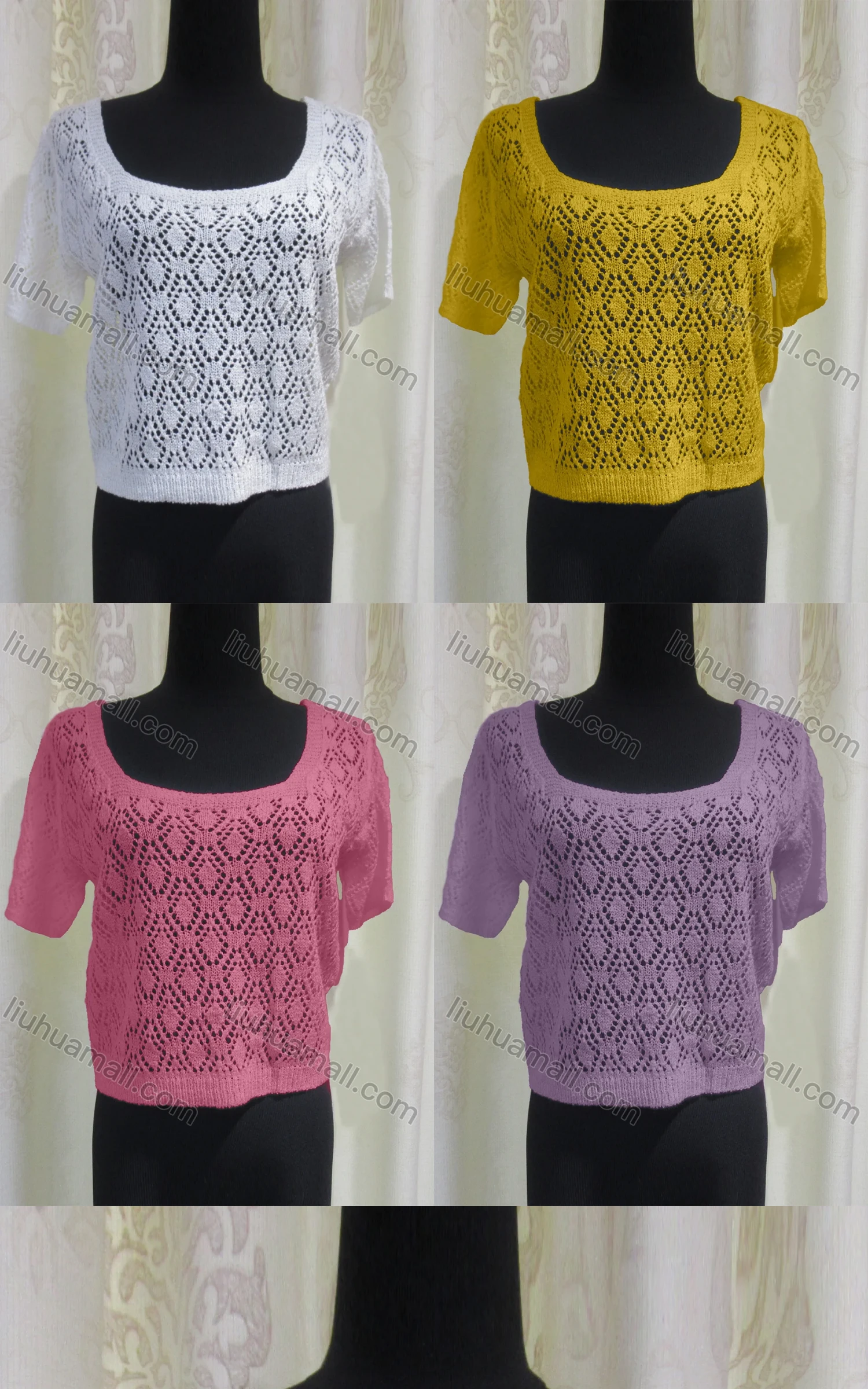 Wholesale Women's Casual Square Neck Hollow Out Plain Knit Top - Liuhuamall