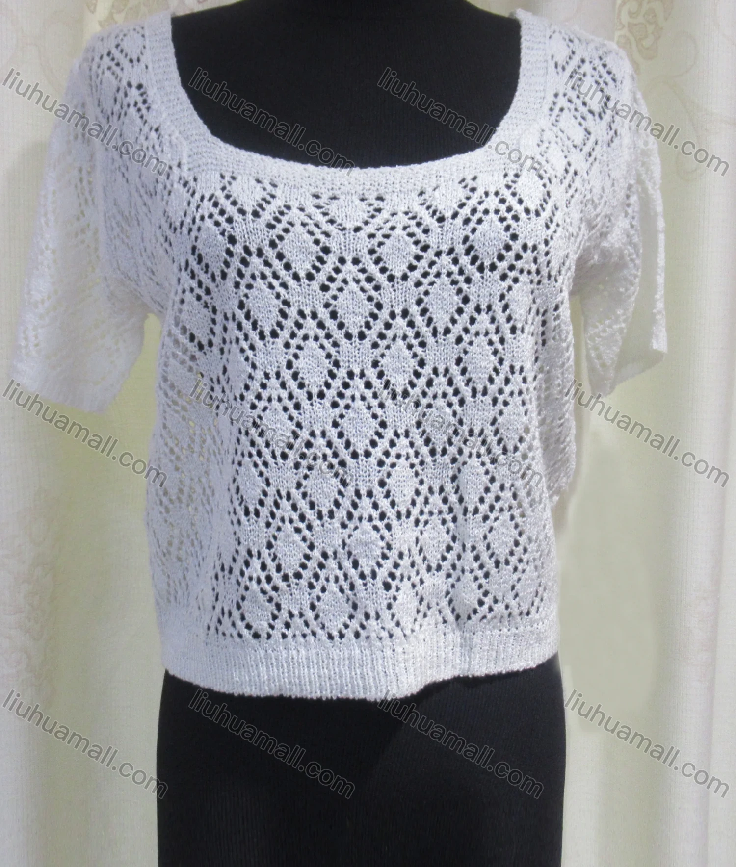 Wholesale Women's Casual Square Neck Hollow Out Plain Knit Top - Liuhuamall