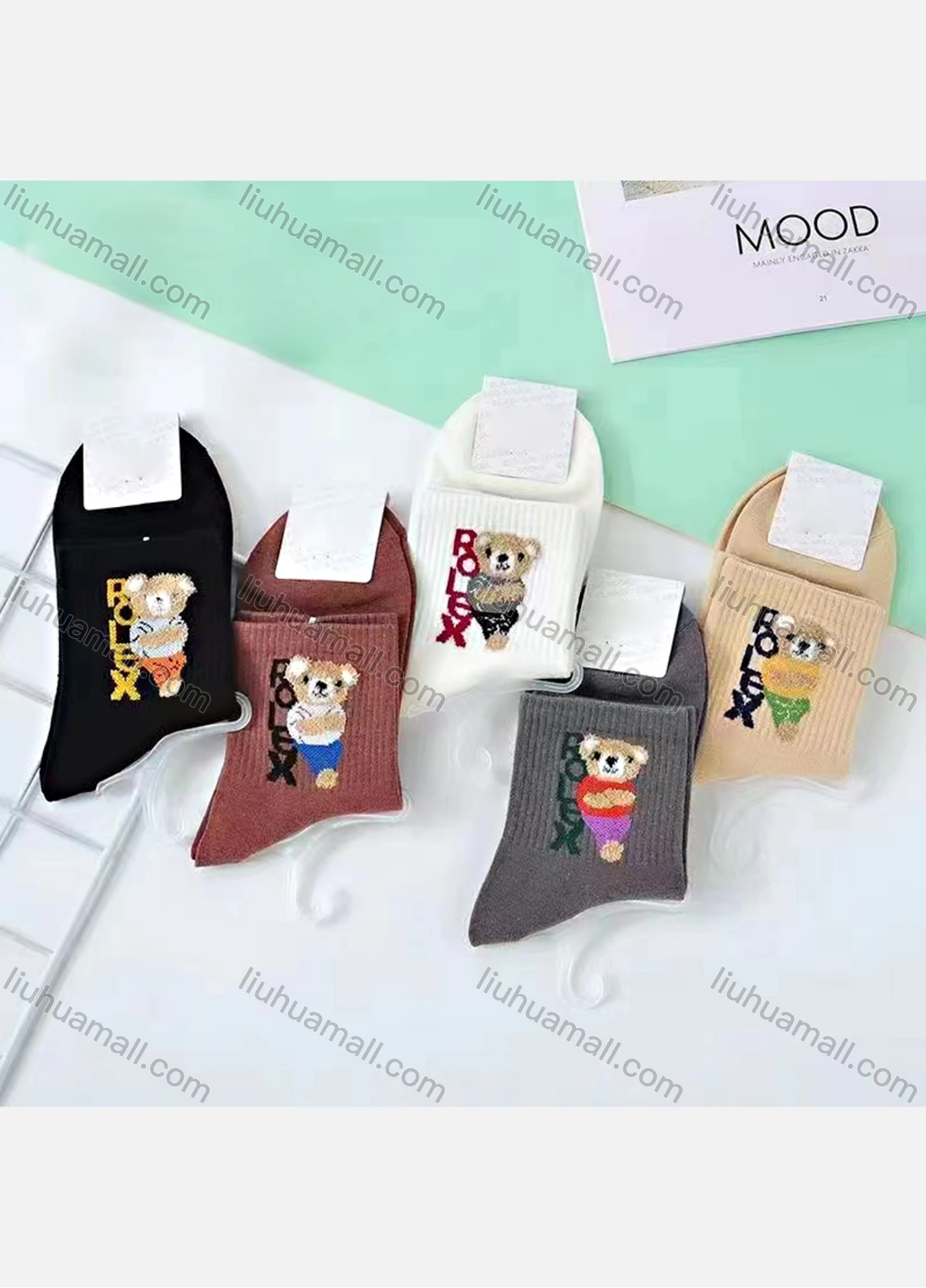Wholesale Women's Casual Embroidery Bear Letter Print Cushioned Ankle Socks - Liuhuamall