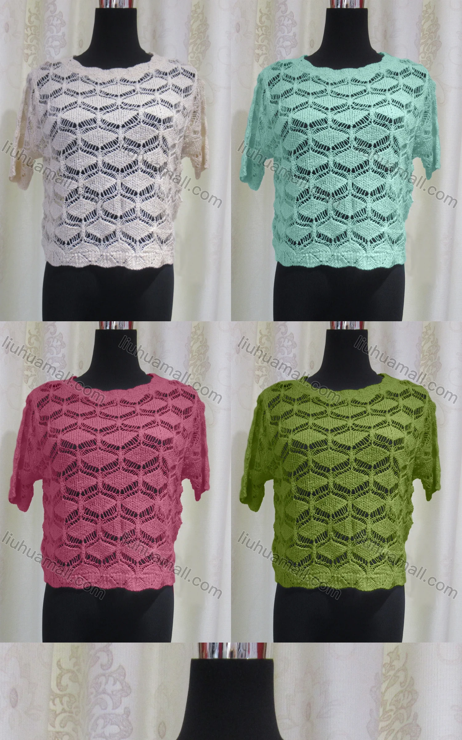 Wholesale Women's Casual Round Neck Hollow Out Plain Knit Top - Liuhuamall