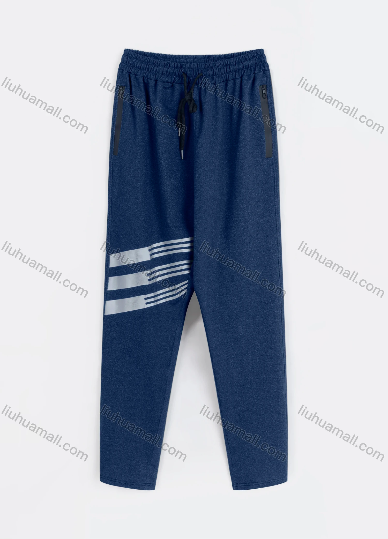 Wholesale Men's Sporty Plain Reflective Stripes Drawstring Zipper Pockets Pants - Liuhuamall