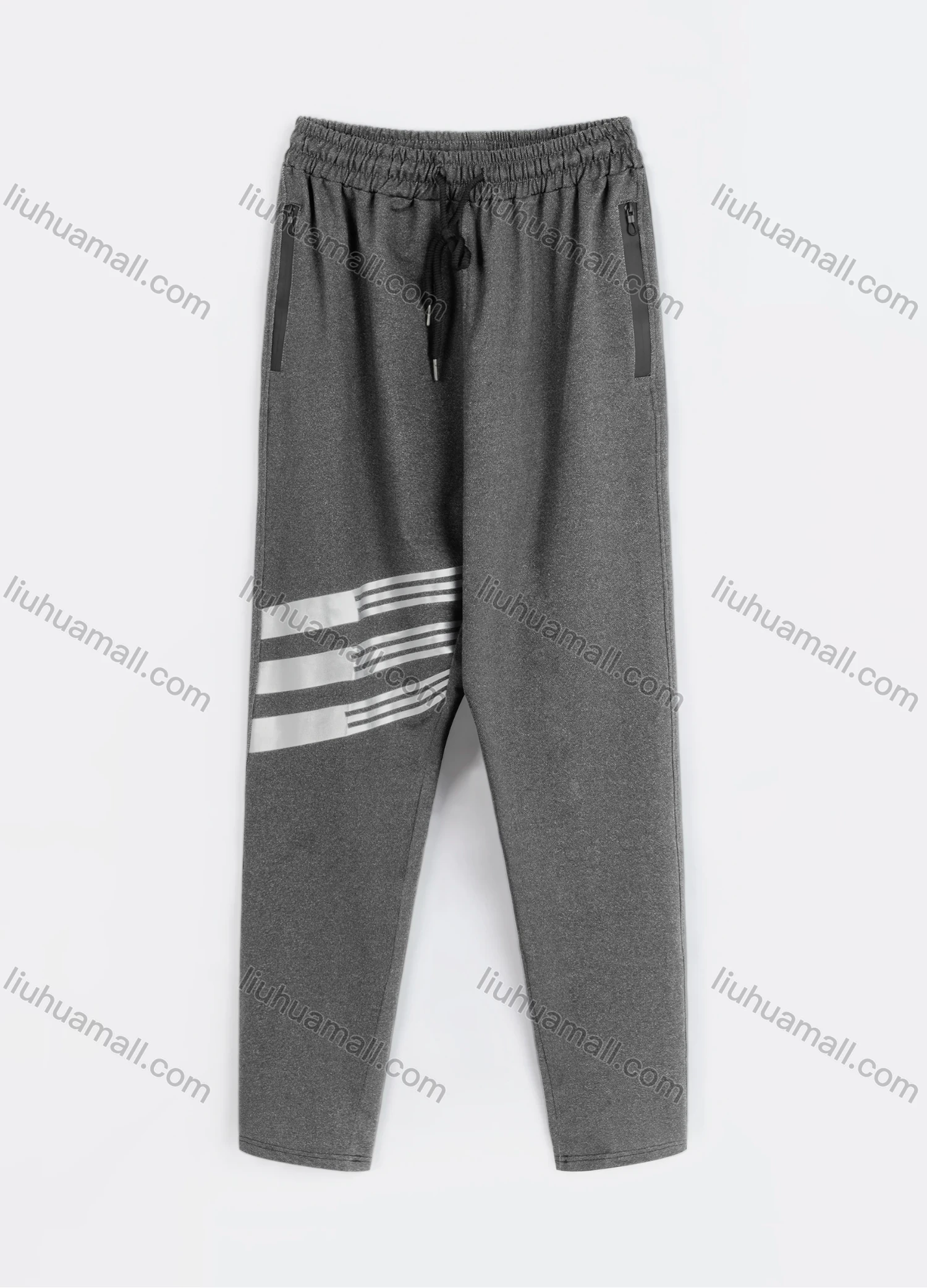 Wholesale Men's Sporty Plain Reflective Stripes Drawstring Zipper Pockets Pants - Liuhuamall